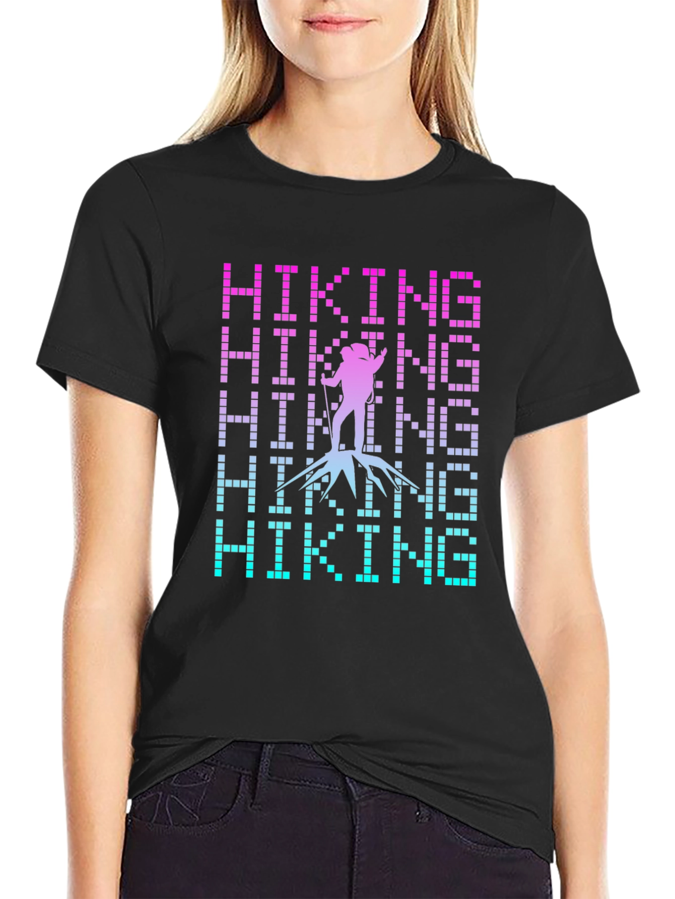 Black Hiking Pixel Art Graphic Tee - Black view 2