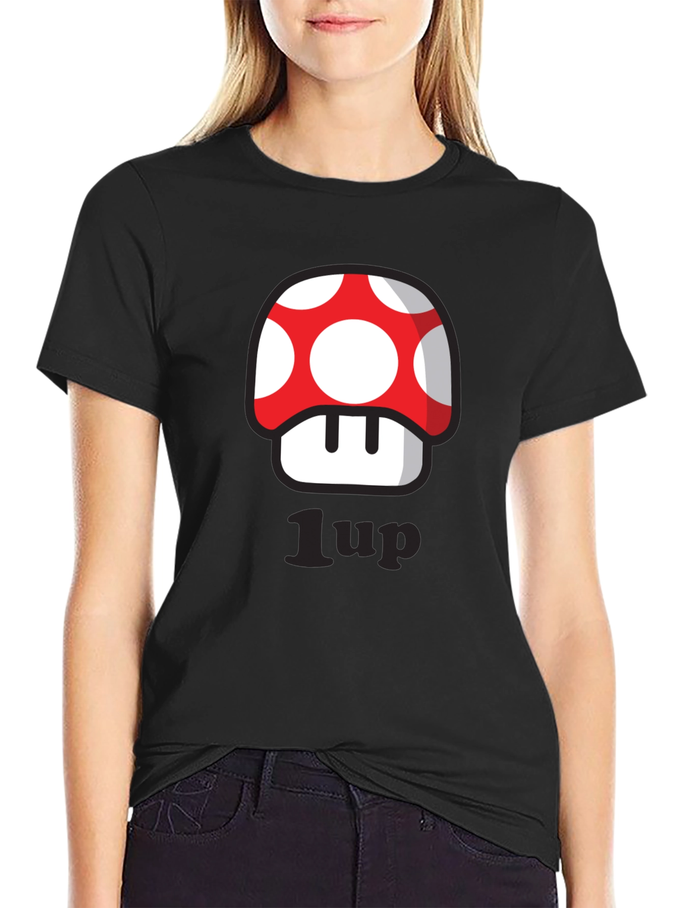 Black 1-Up Mushroom T-Shirt - Gamer Style! view 2