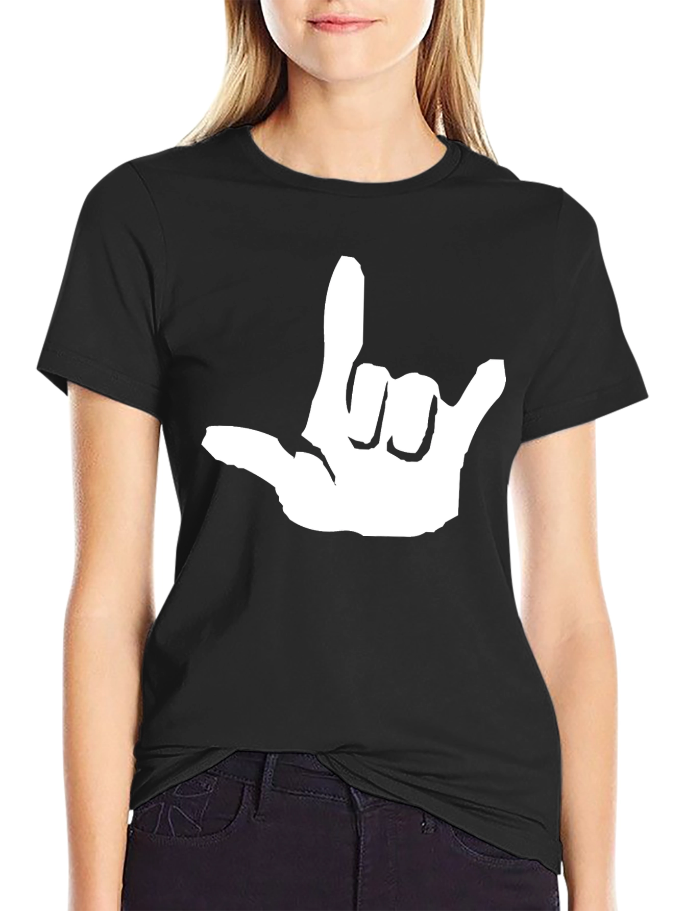 Black I Love You Hand Sign Graphic Tee - Black view 2