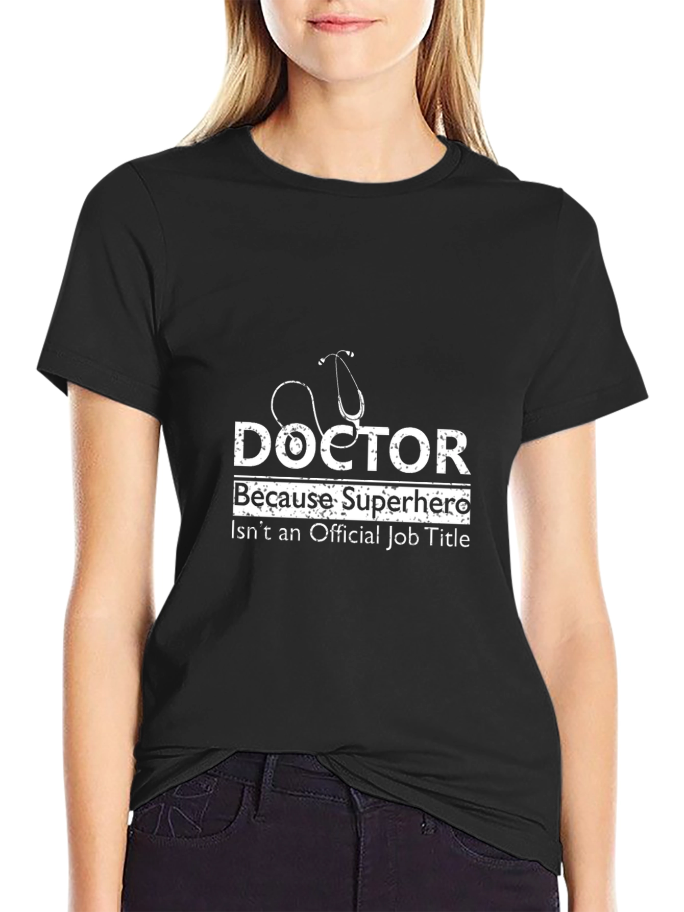 Black Doctor Superhero Graphic T-Shirt - Black Cotton Tee view 2