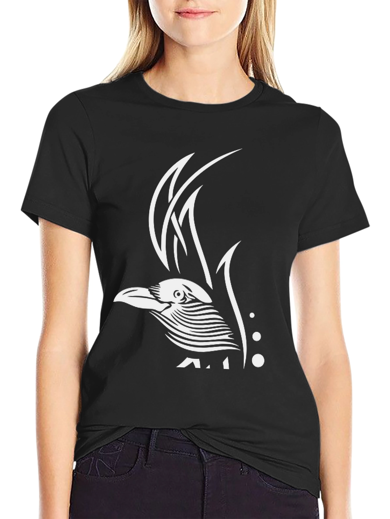 Black Raven Graphic Tee - Black Cotton Bird Design T-Shirt view 2
