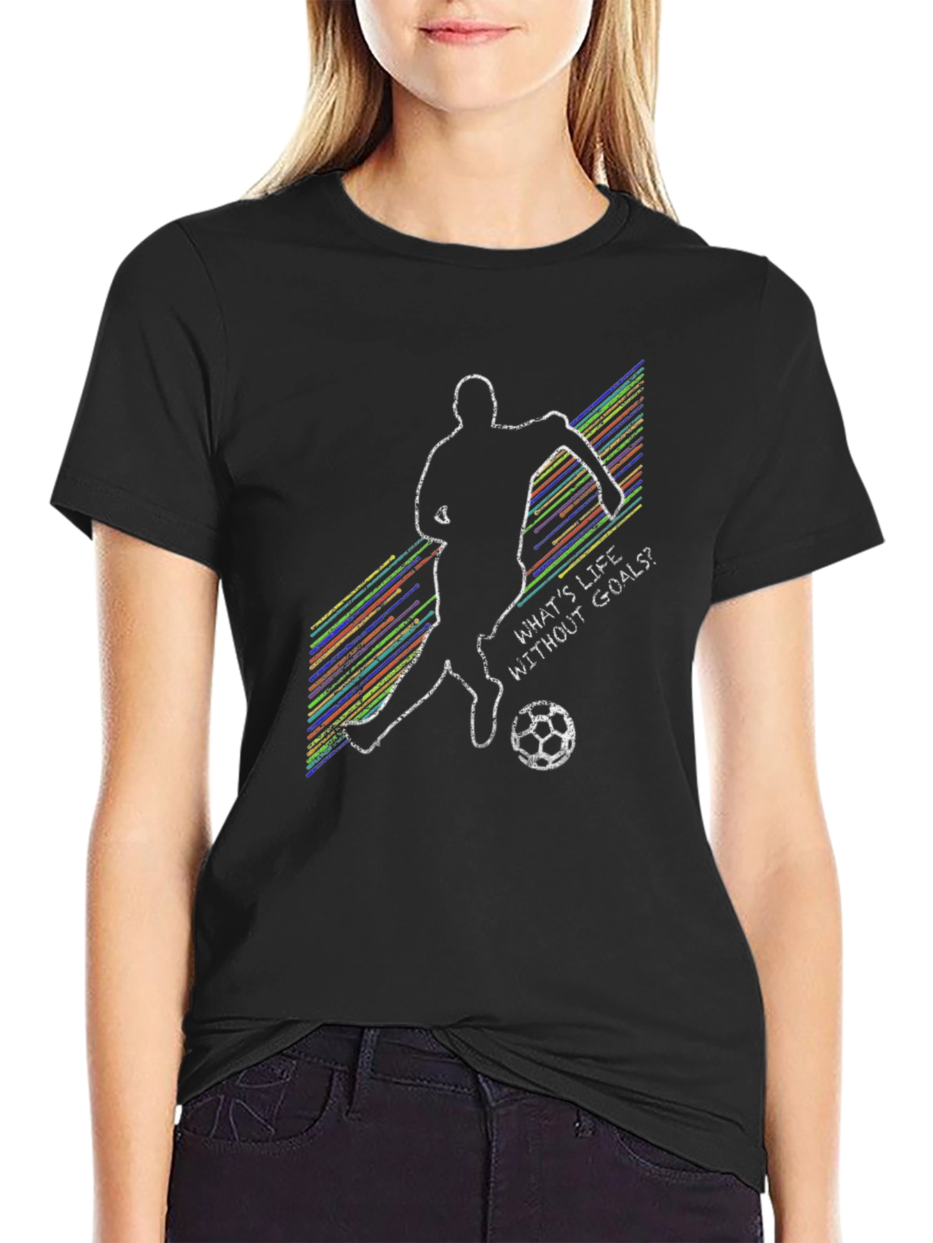 Black Soccer Life Goals T-Shirt, Sporty Graphic Tee view 2