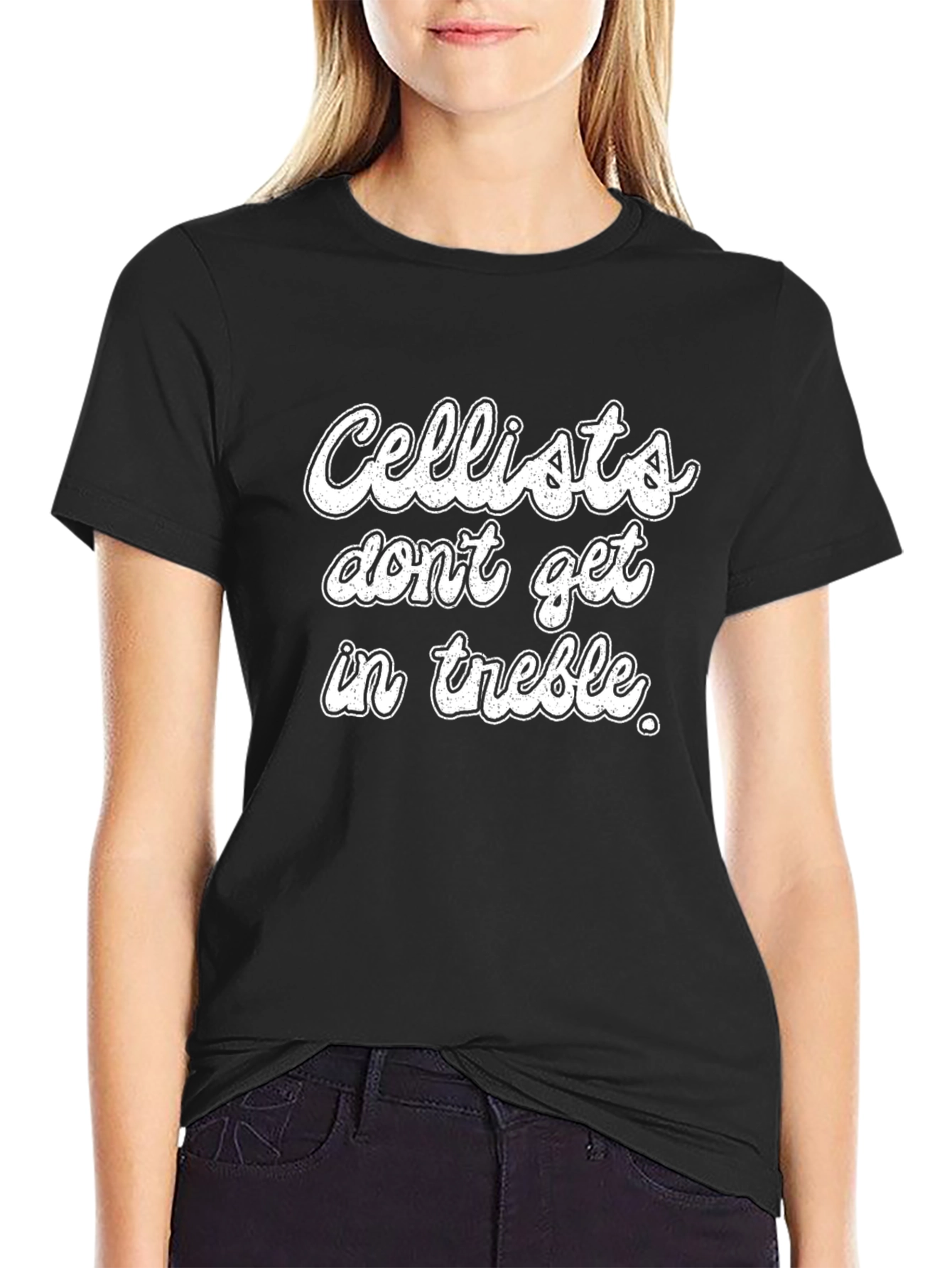 Black Cellists Don't Get in Treble T-Shirt - Funny Musician Tee view 2