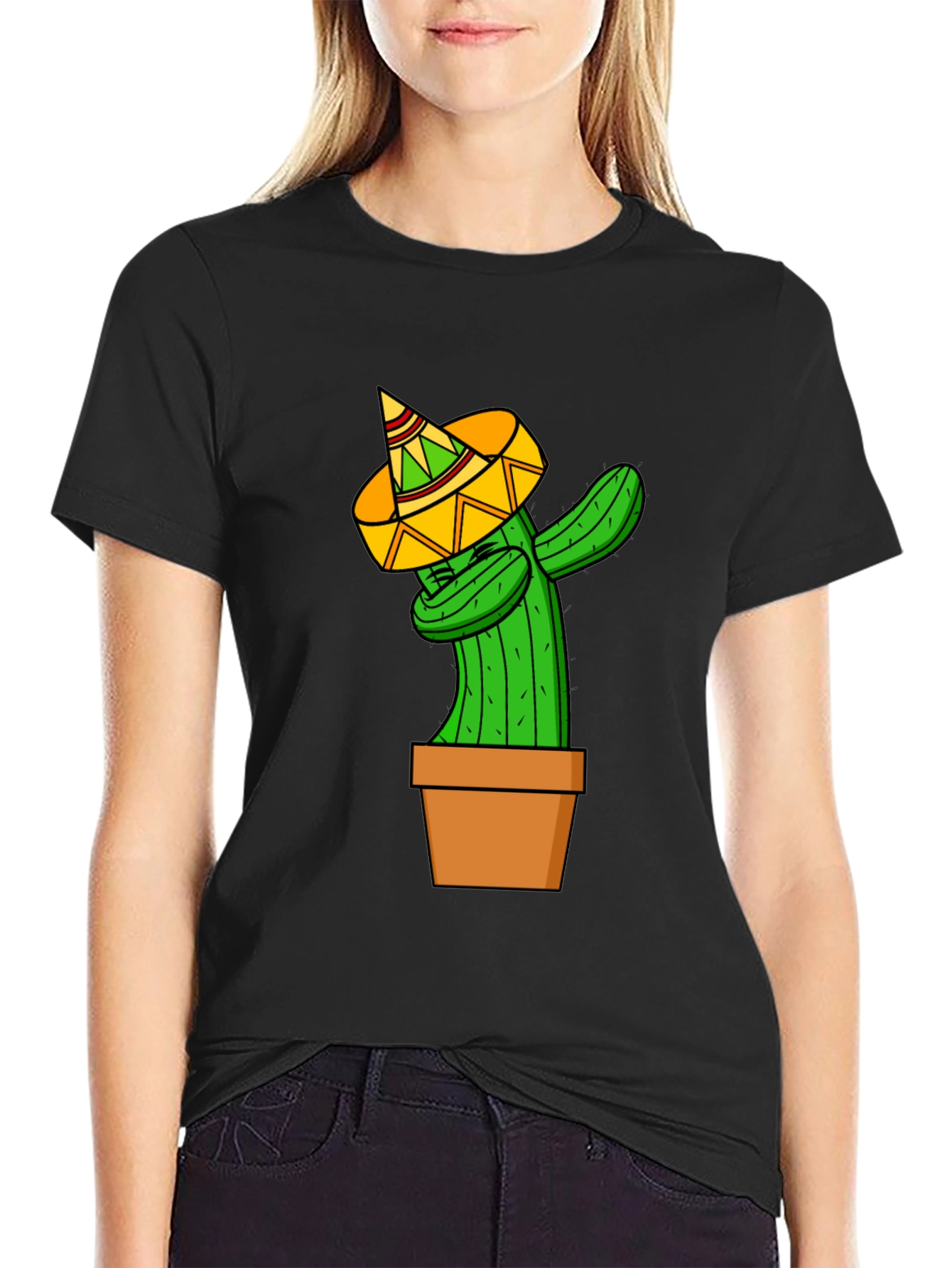 Black Dabbing Cactus T-Shirt - Funny Graphic Tee view 2