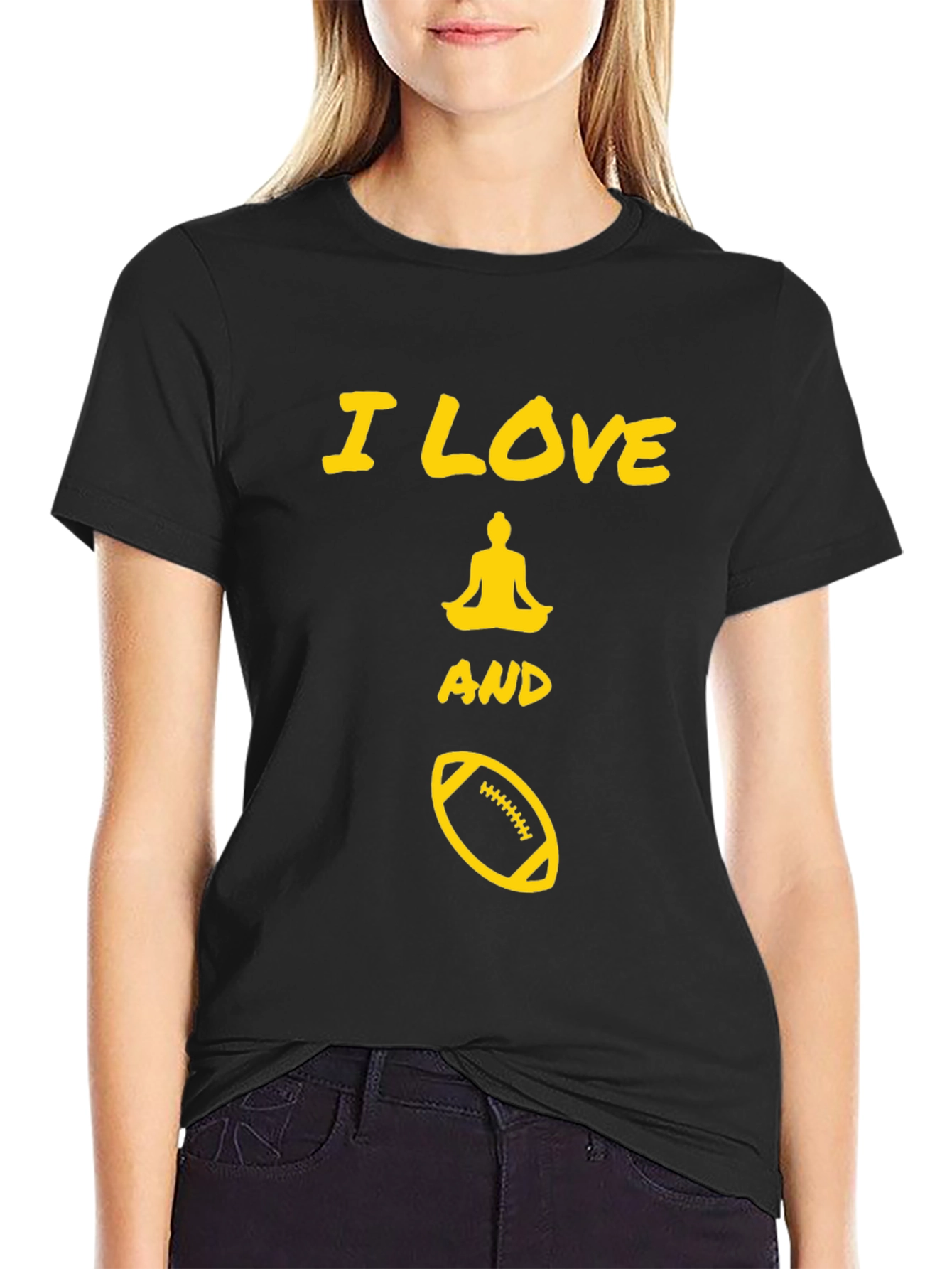 Black I Love Yoga and Football Black Graphic Tee view 2