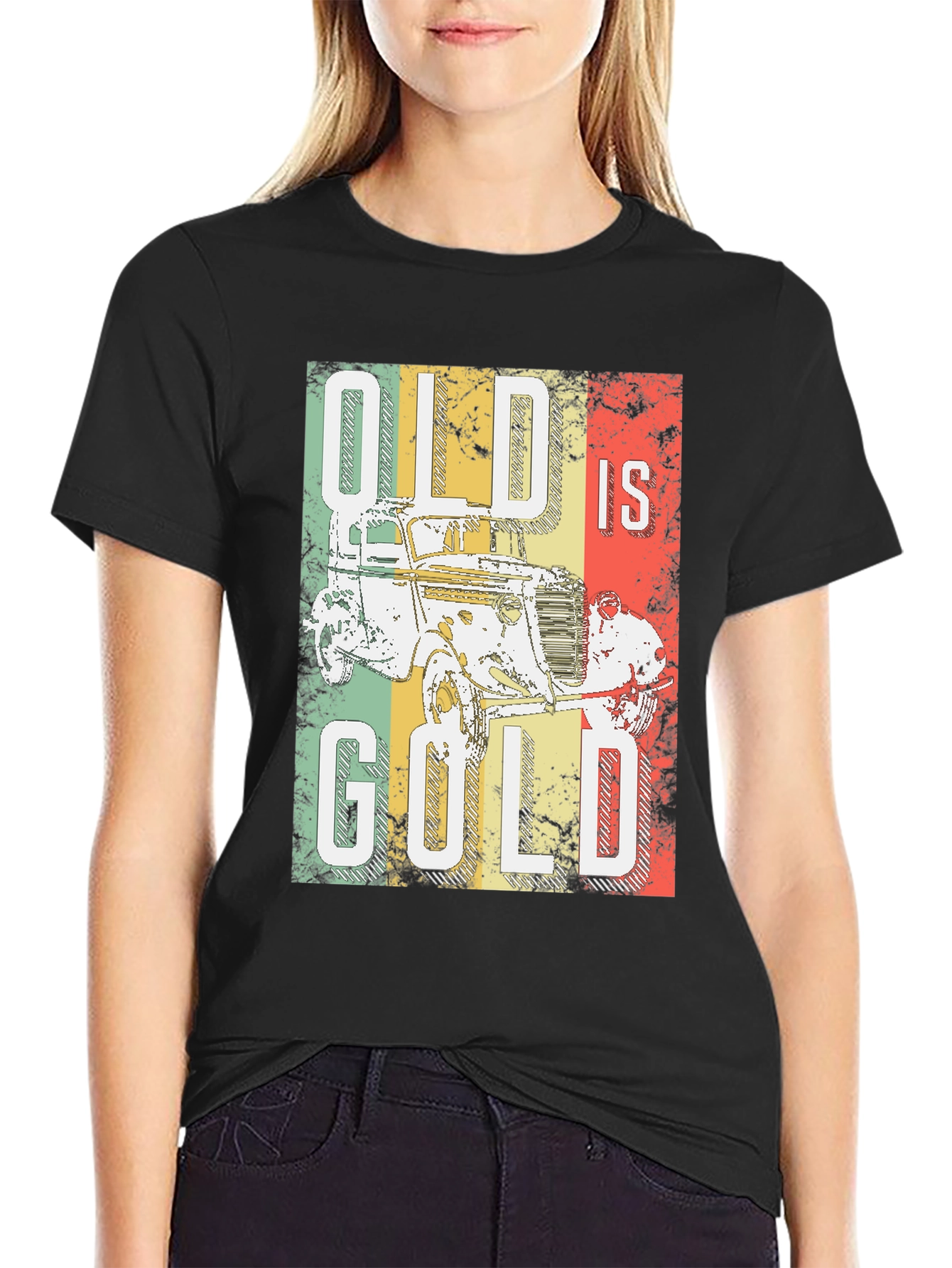 Black Vintage Car T-Shirt - Old is Gold Tee view 2
