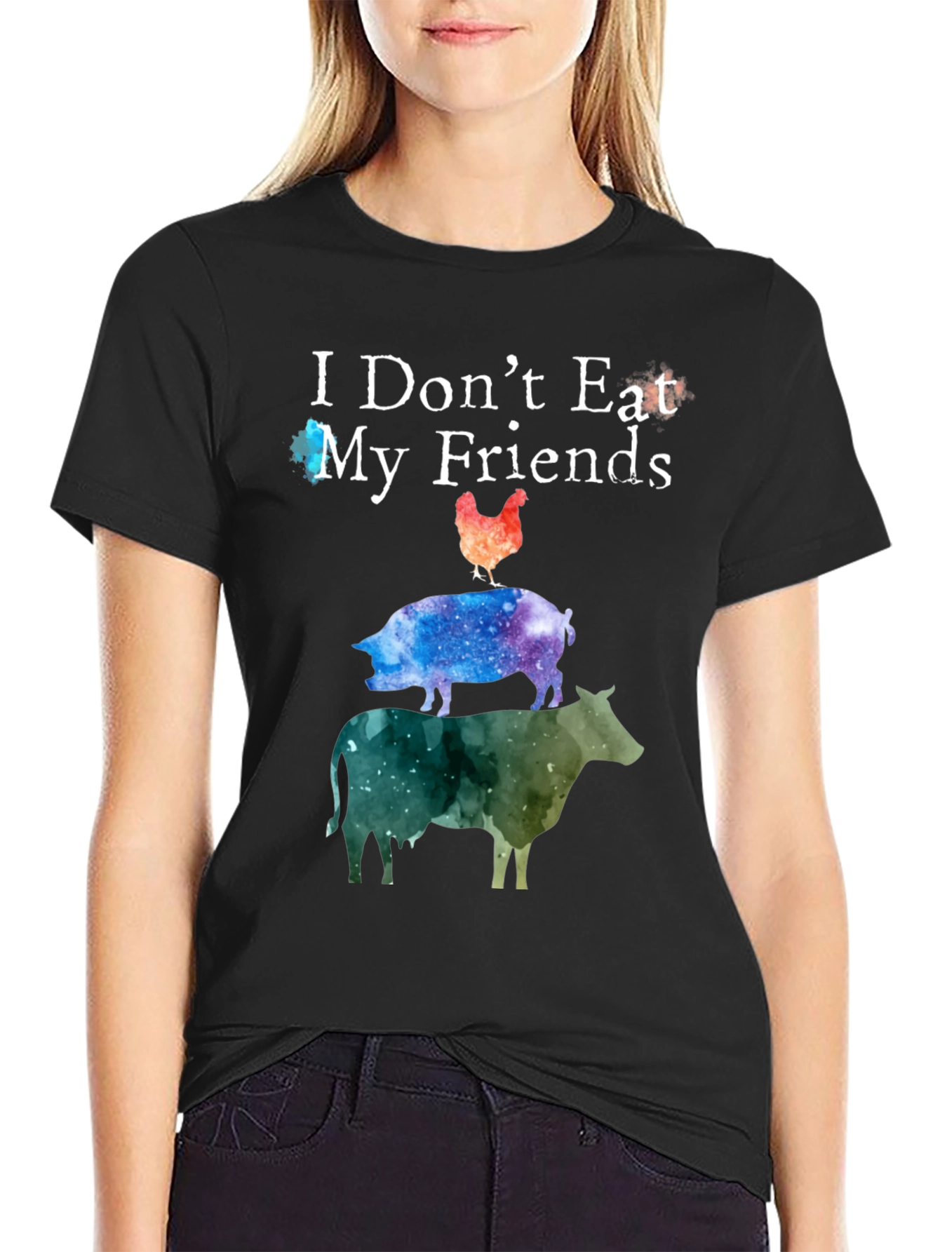 Black Vegan T-Shirt - I Don't Eat My Friends view 2