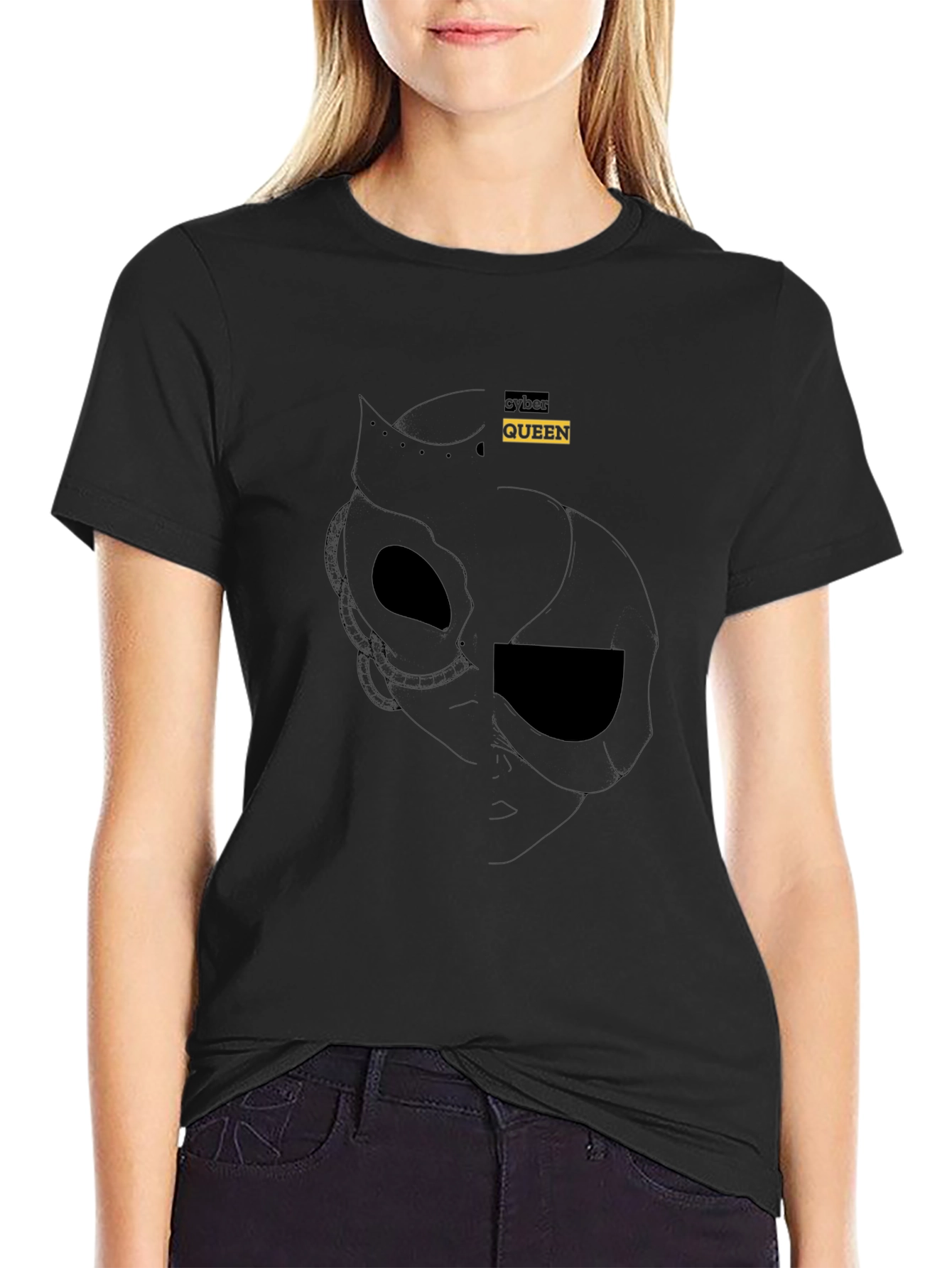 Black Cyber Queen Graphic Tee - Black Cotton Blend view 2