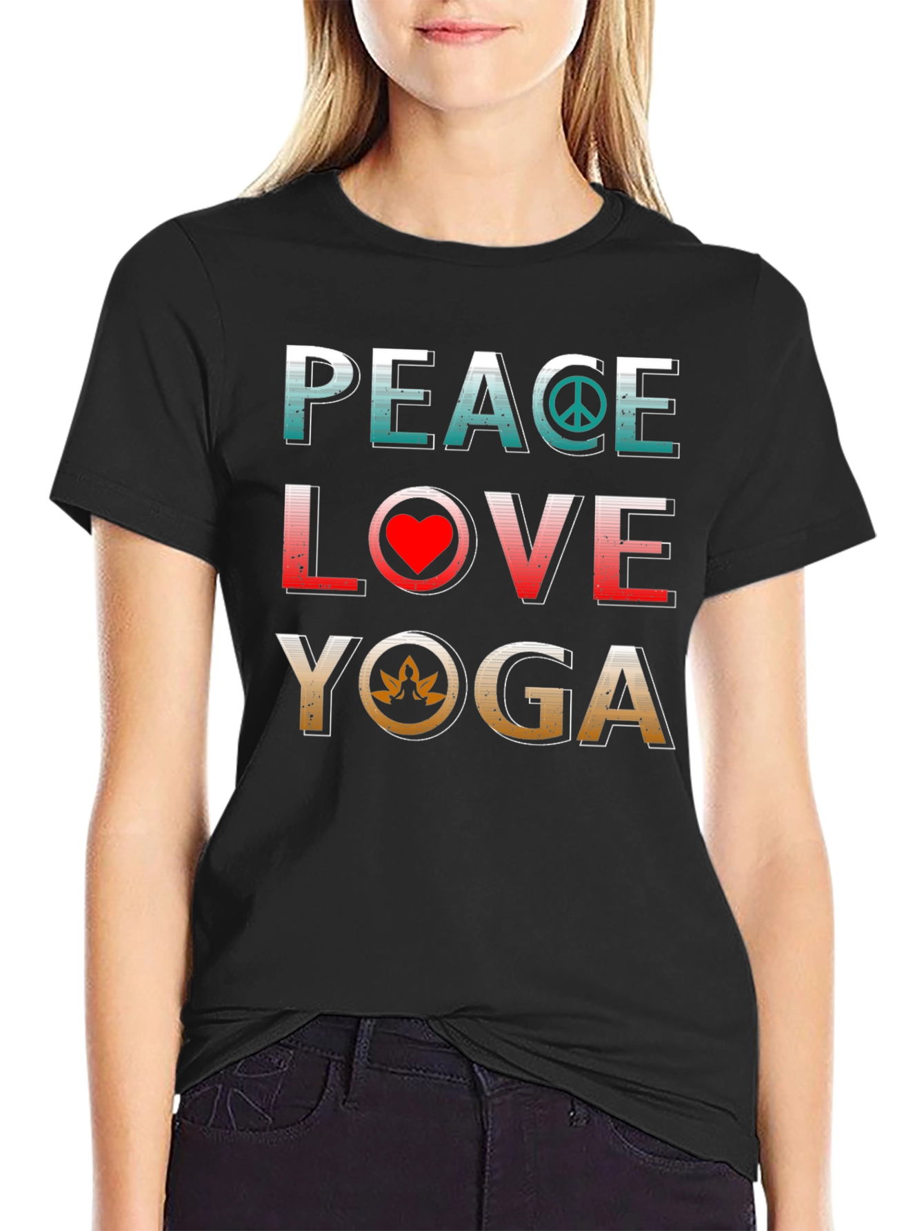 Black Peace Love Yoga T-Shirt view 2