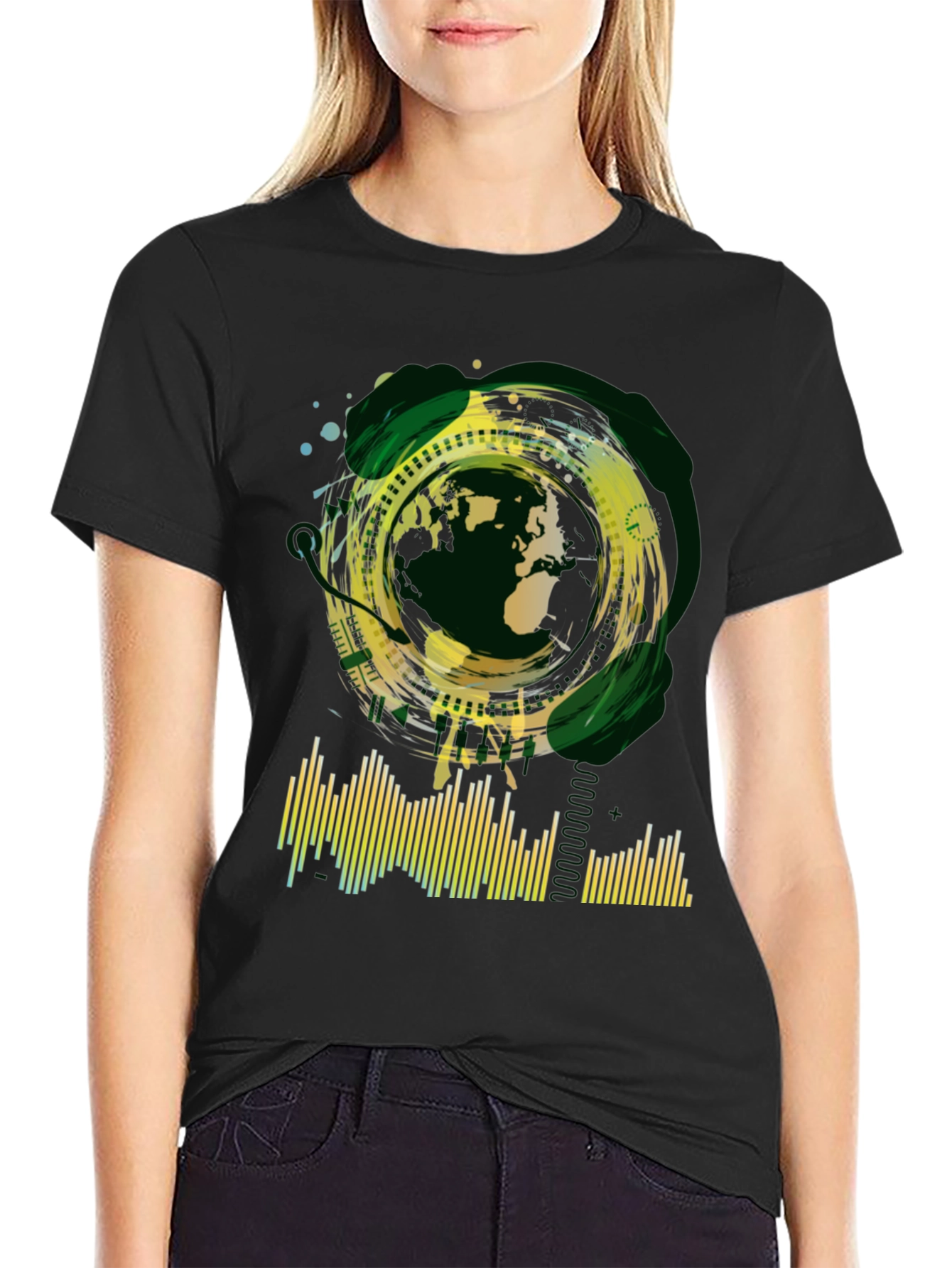 Black Abstract Globe Graphic Tee - Black view 2