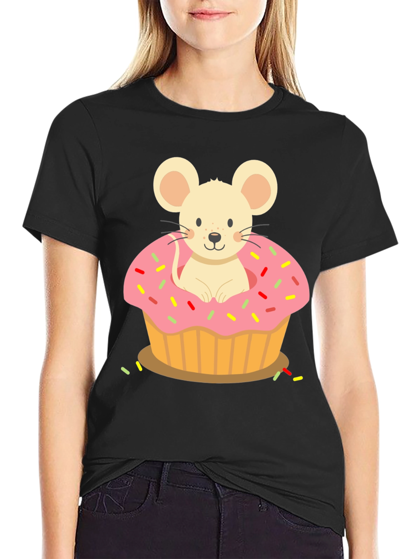 Black Mouse Cupcake T-Shirt view 2
