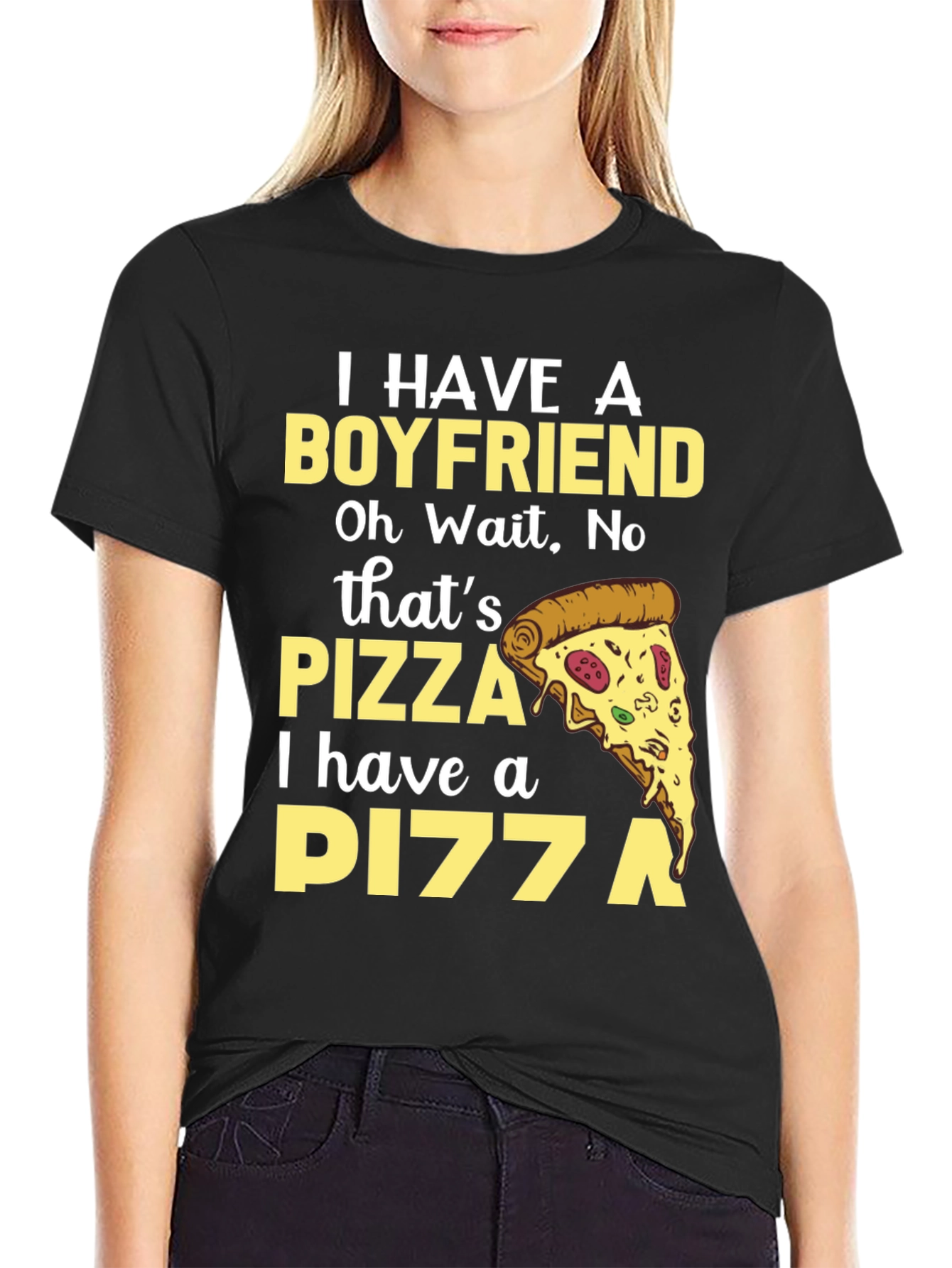 Black Pizza Lover Tee - Boyfriend Replacement T-Shirt view 2