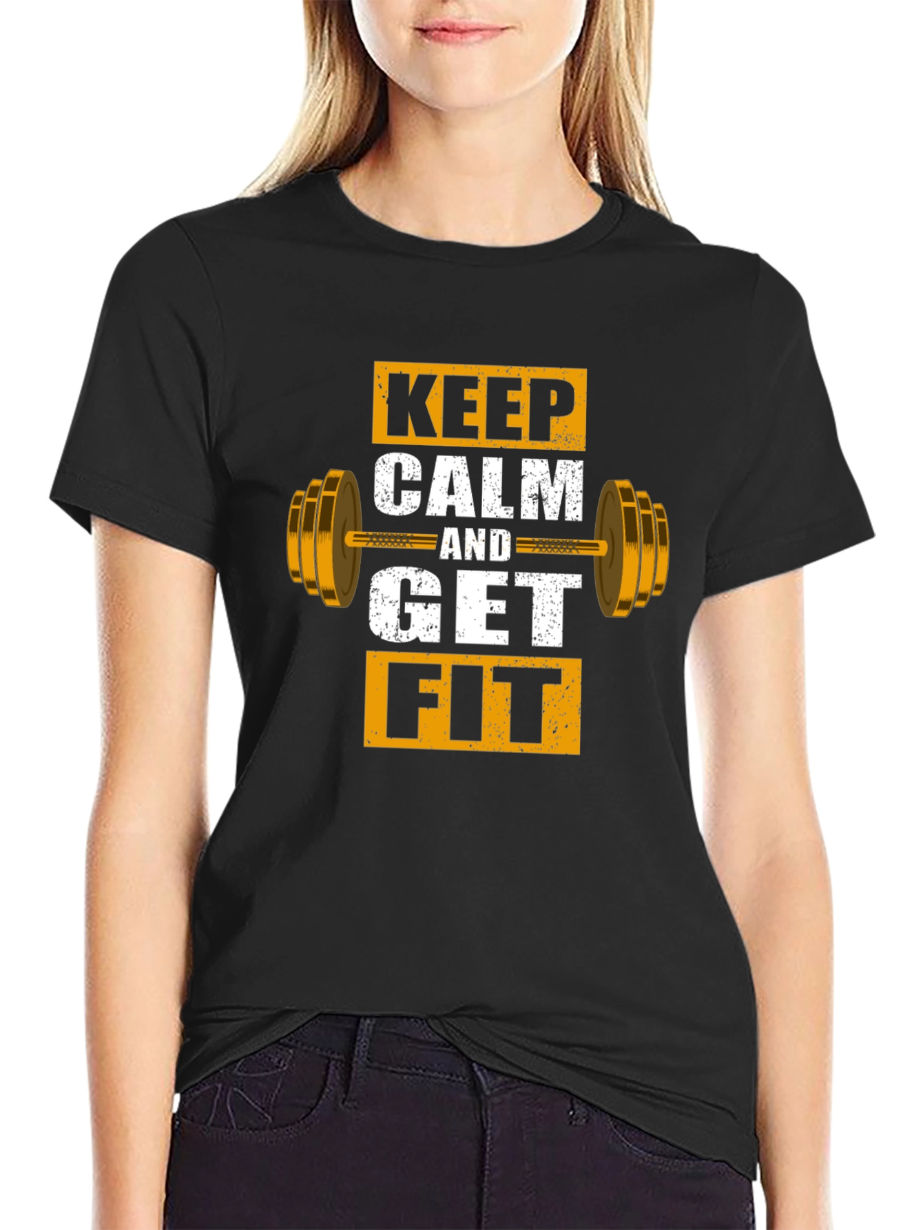 Black Keep Calm and Get Fit Graphic T-Shirt view 2