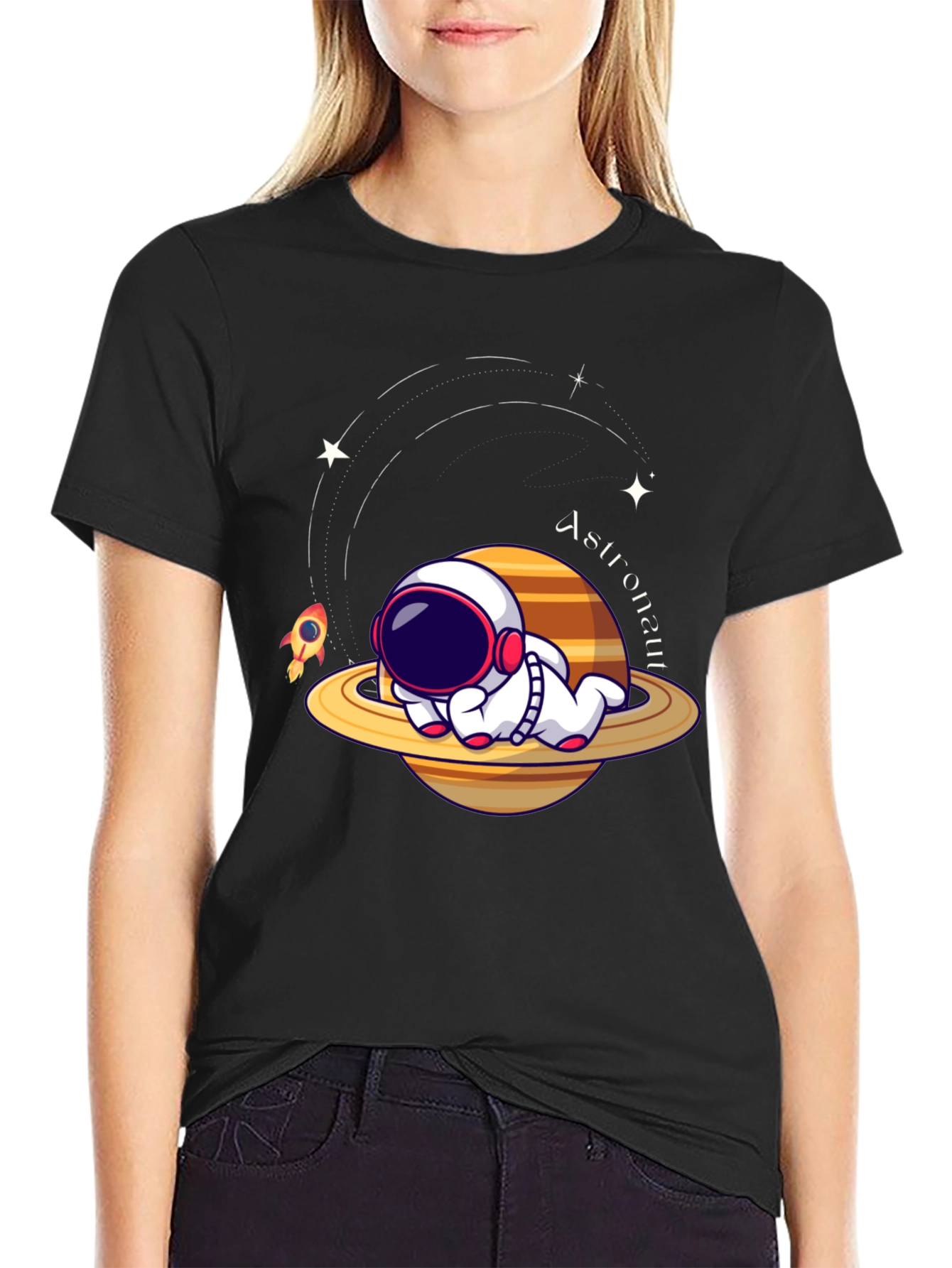 Black Cute Astronaut T-Shirt: Space Dreams Edition view 2