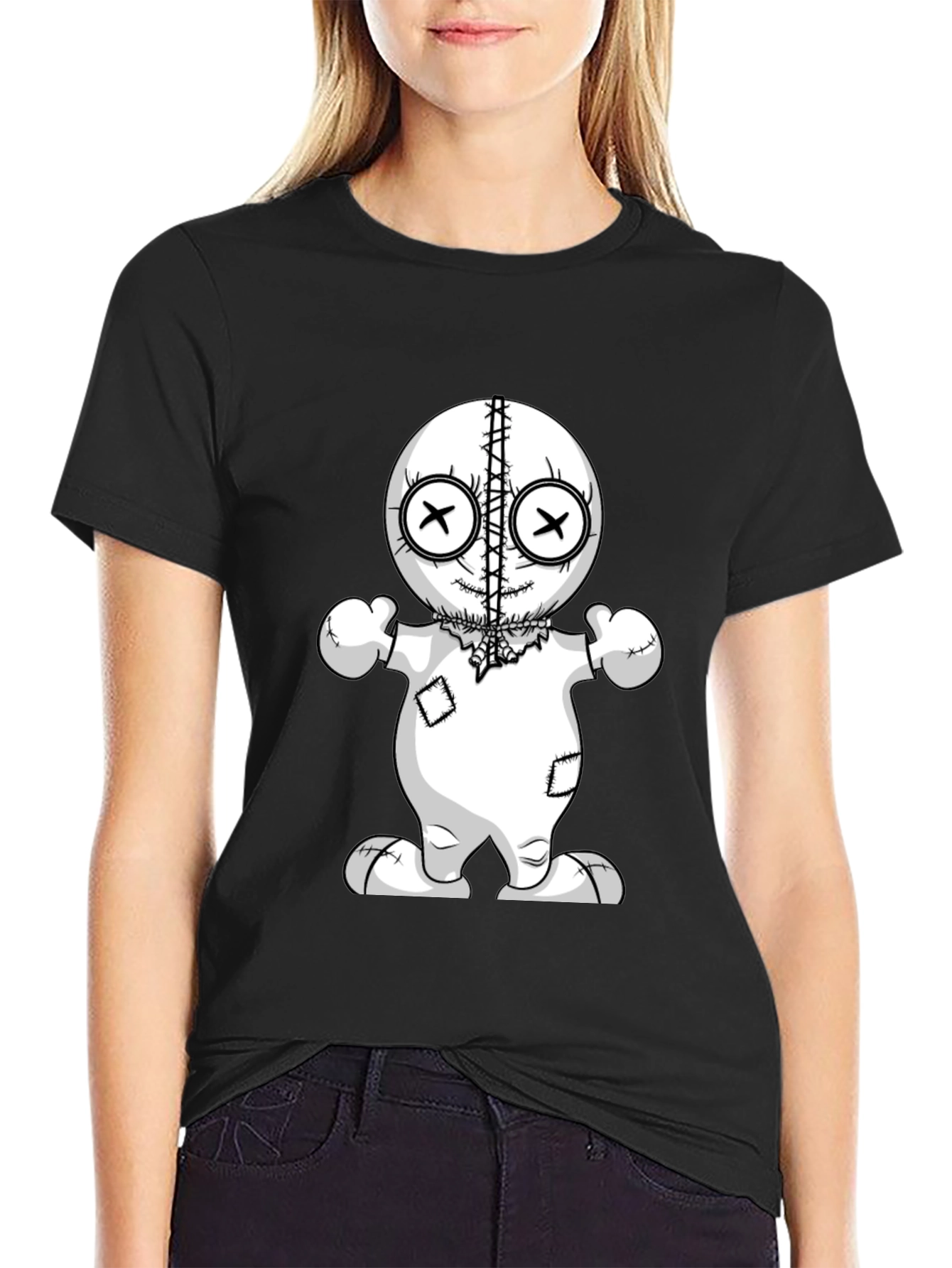 Black Voodoo Doll Graphic Tee - Unisex Black T-Shirt view 2