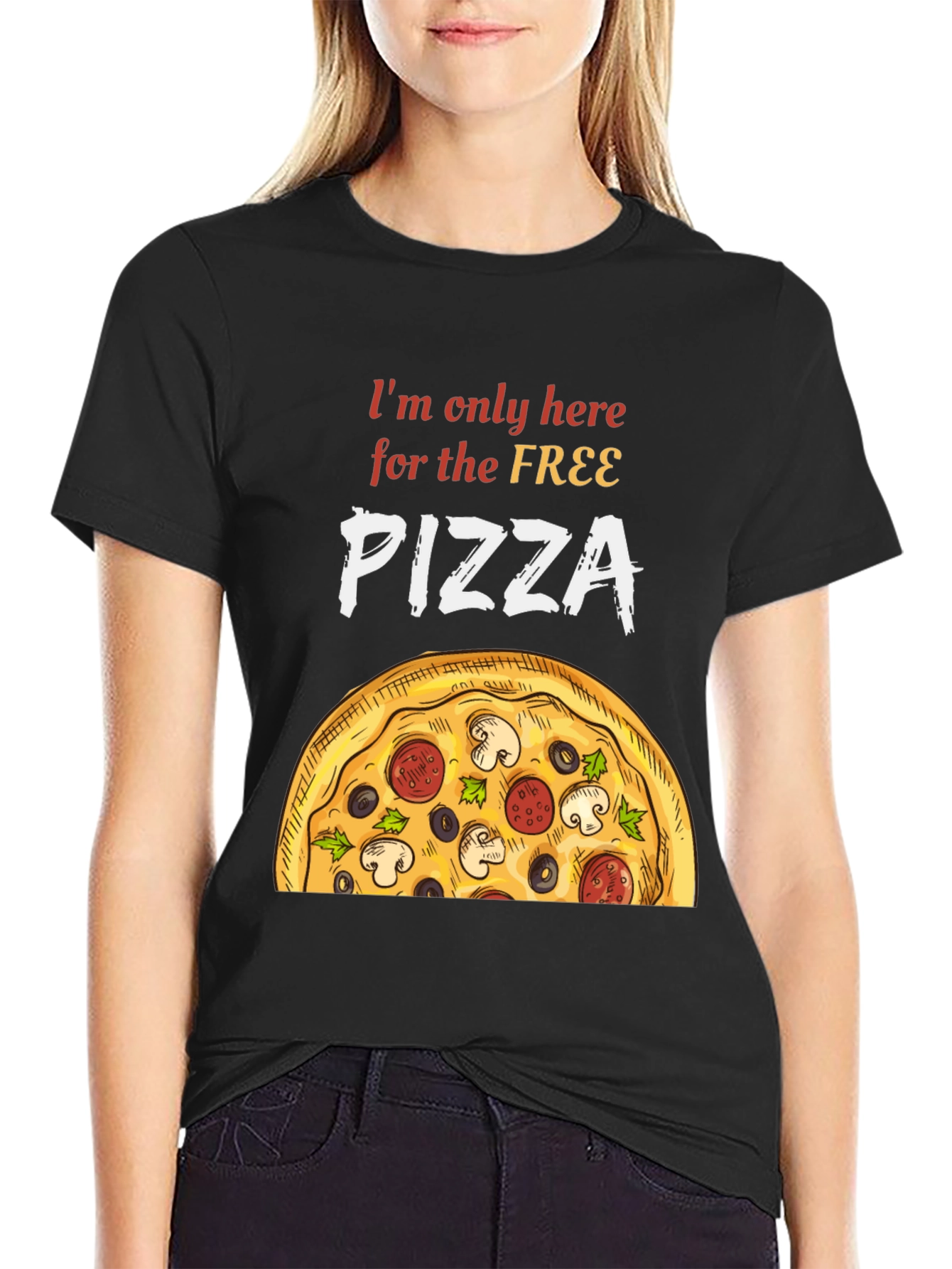Black Free Pizza T-Shirt - Funny Foodie Tee view 2