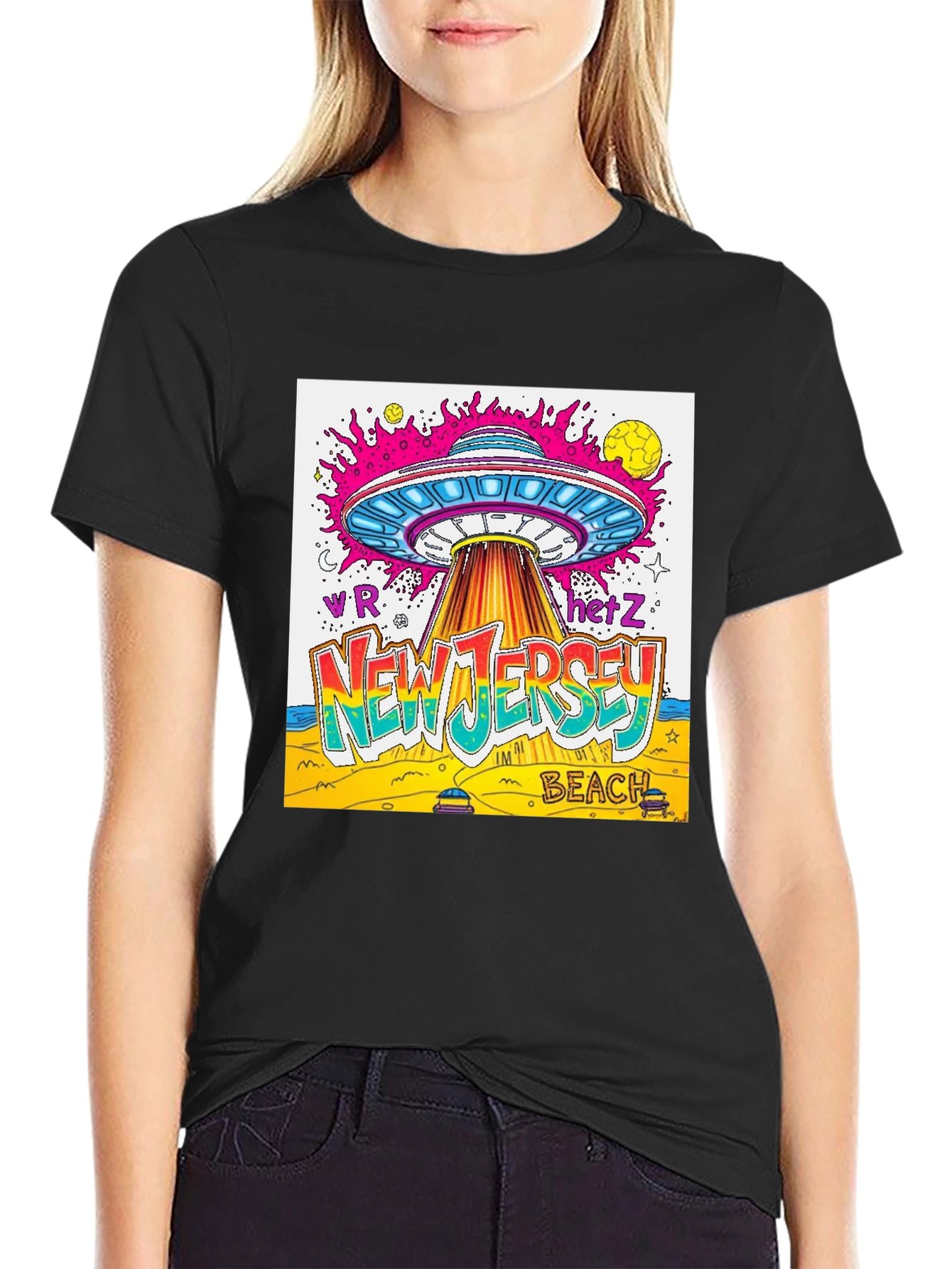 Black New Jersey Beach UFO Graphic T-Shirt view 2