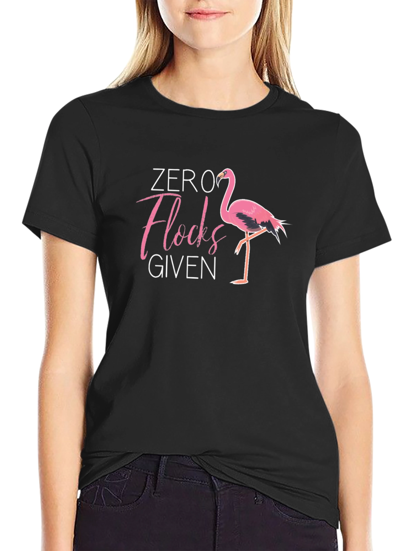 Black Zero Flocks Given Black T-Shirt with Flamingo view 2