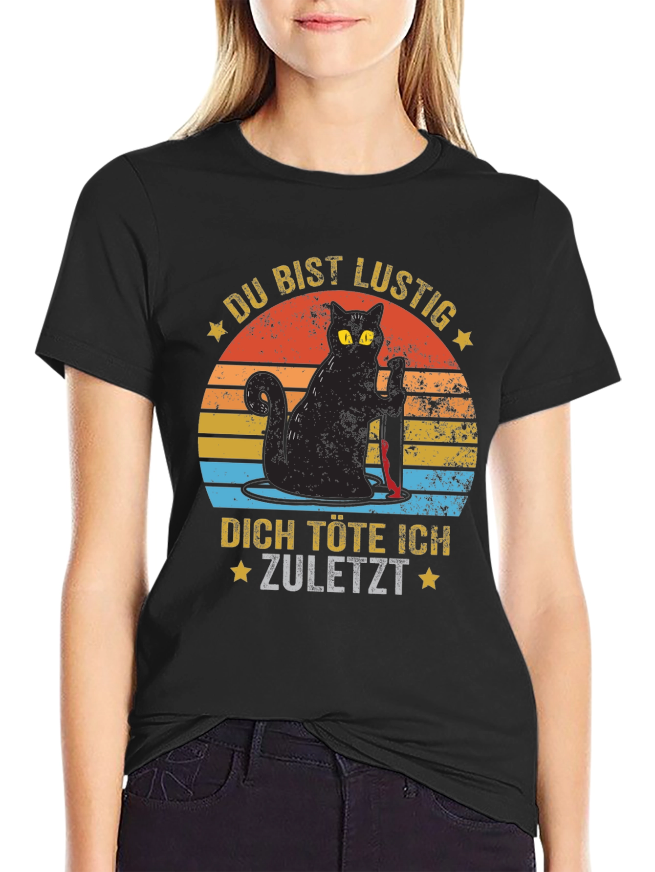 Black Funny Cat Graphic T-Shirt - German Saying view 2