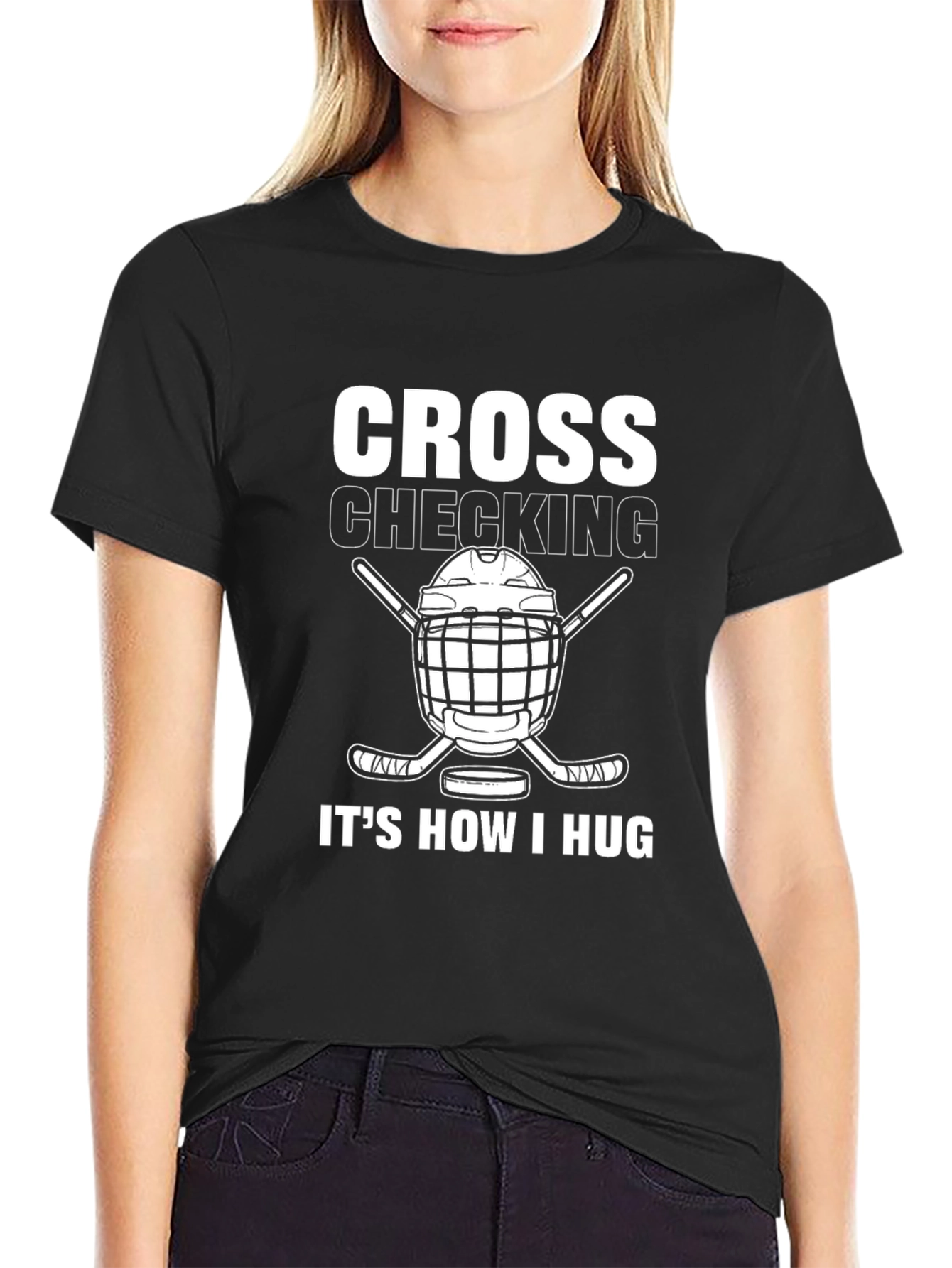 Black Cross Checking Hockey T-Shirt - How I Hug view 2