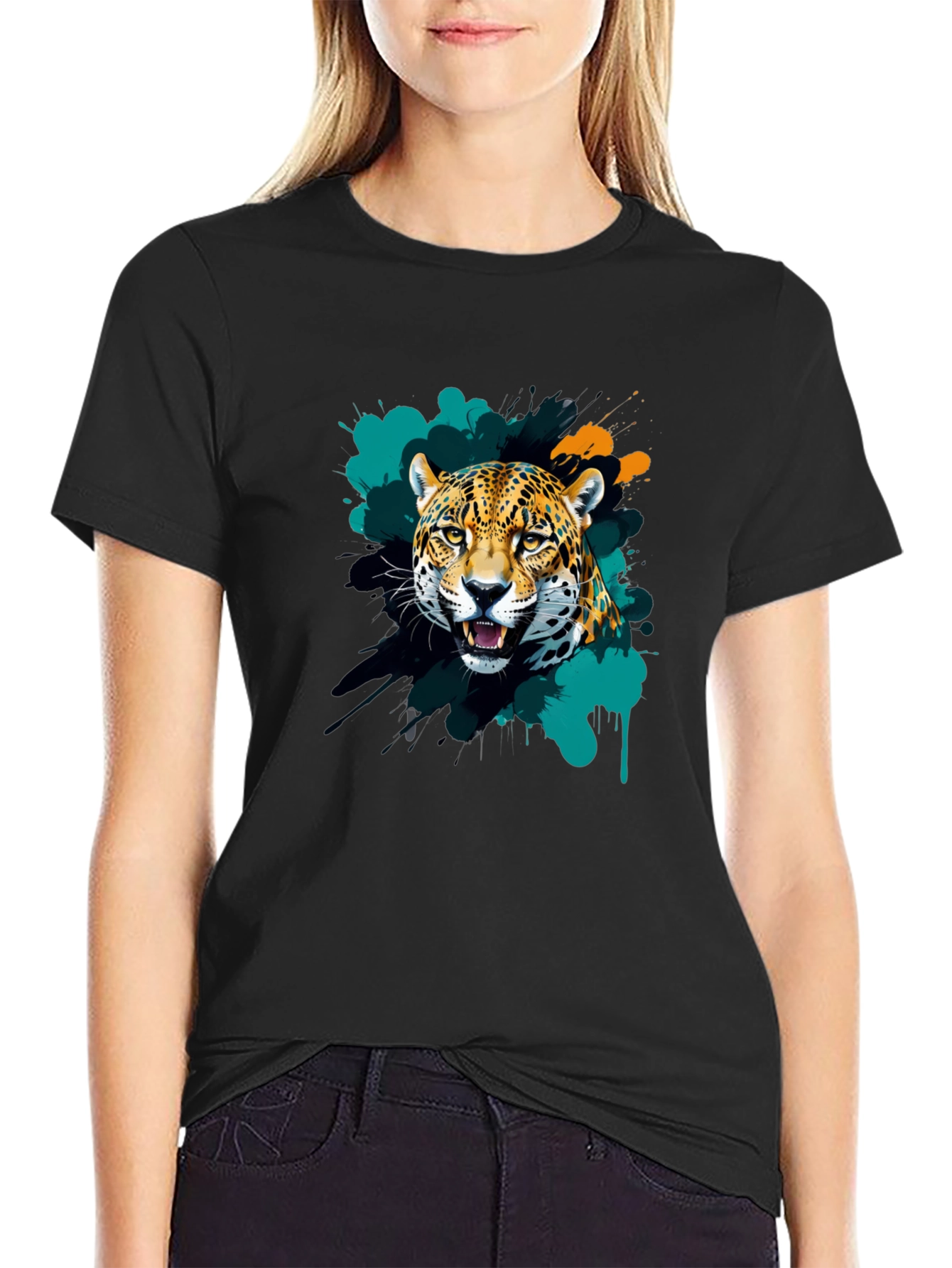 Black Jaguar Graphic T-Shirt - Cool Animal Print Tee view 2