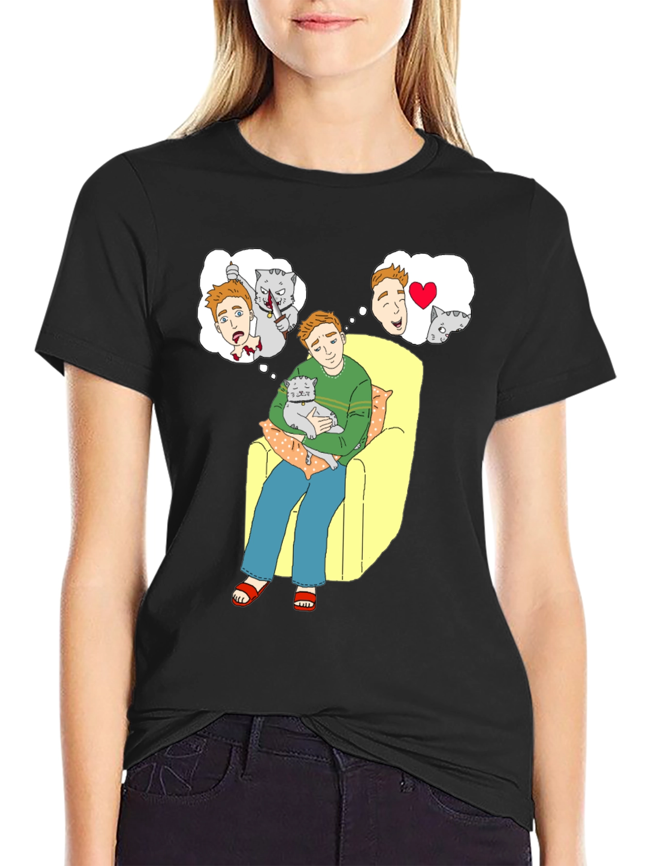 Black Cat Lover T-Shirt: Cartoon Cat Owner's Dreams view 2