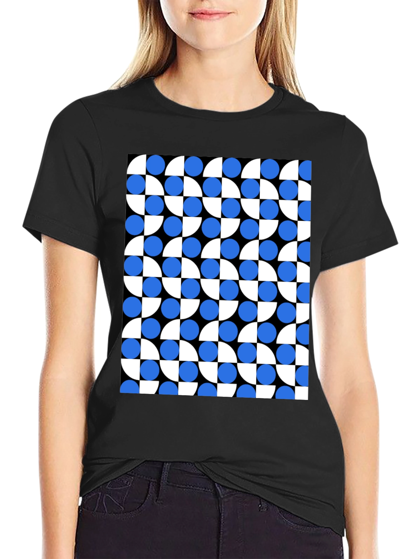 Black Modern Geometric Pattern T-Shirt view 2