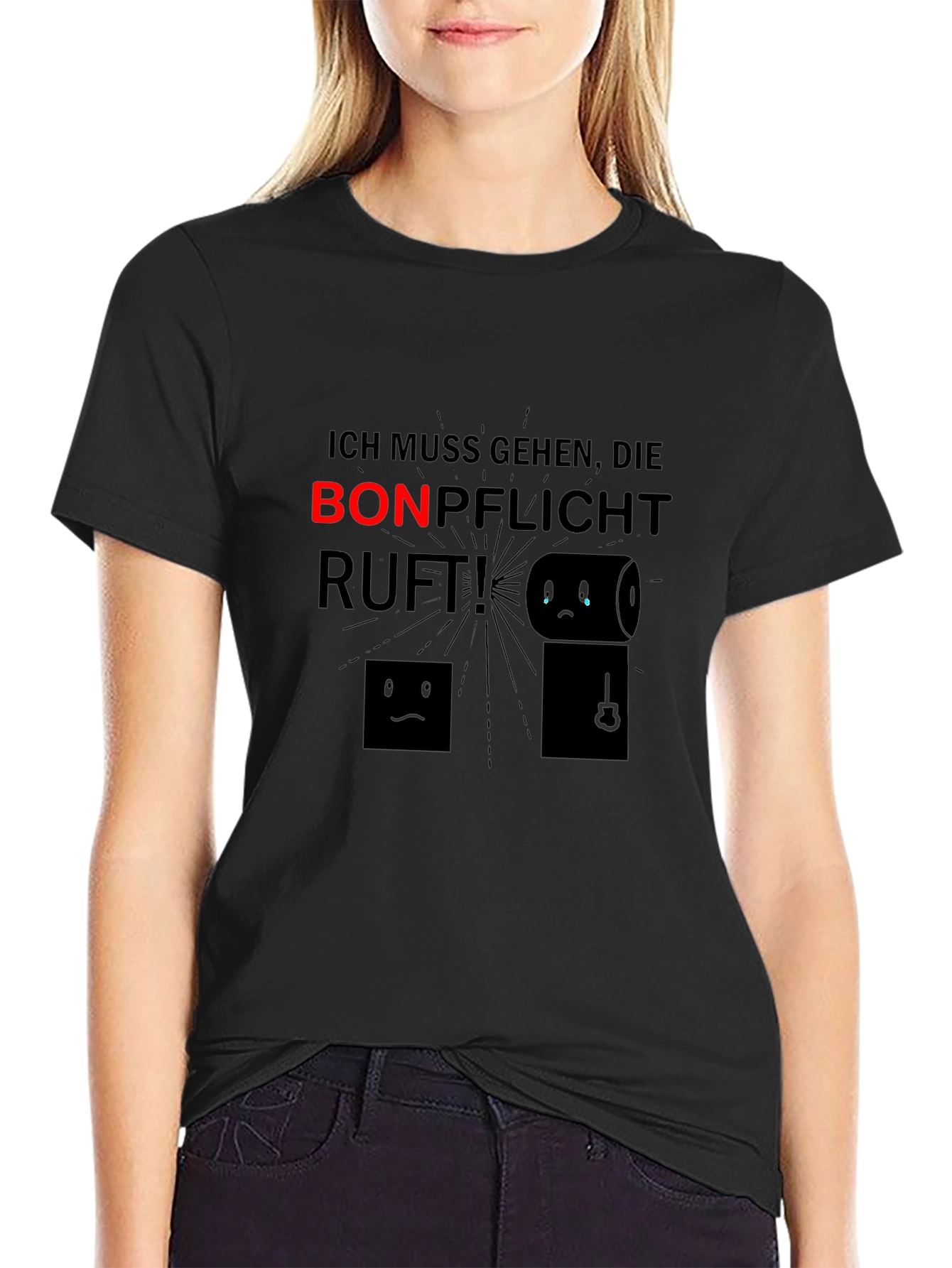 Black Ich Muss Gehen T-Shirt - Bonpflicht Ruft! Funny Toilet Humor Tee view 2