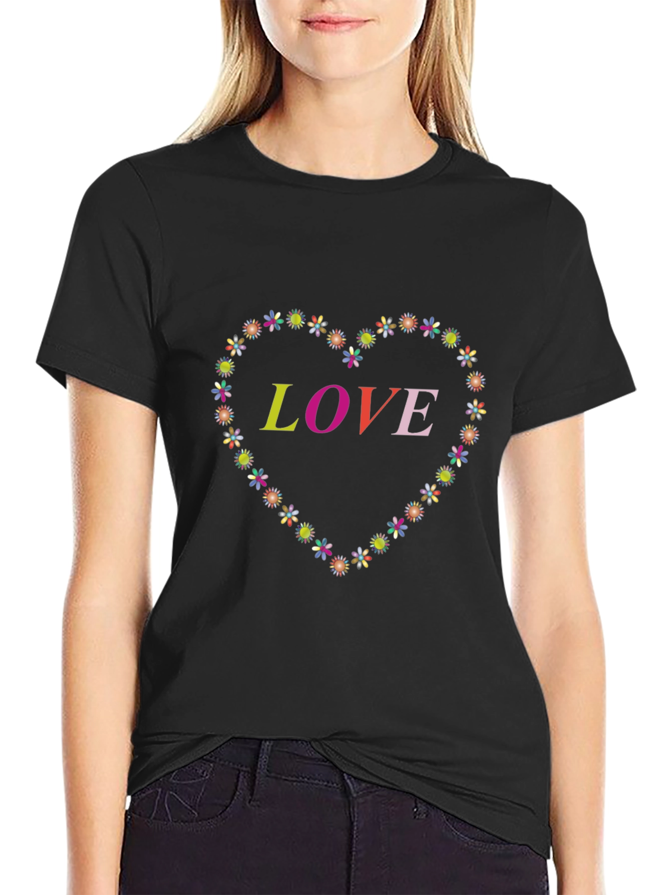 Black Love Floral Heart T-Shirt view 2