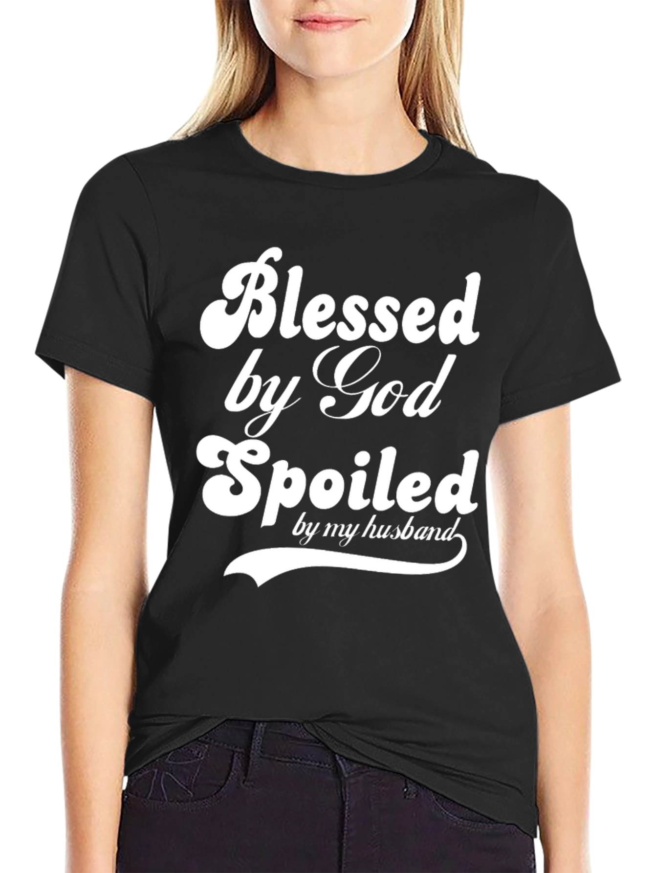 Black Blessed by God Spoiled by Husband Graphic T-Shirt view 2