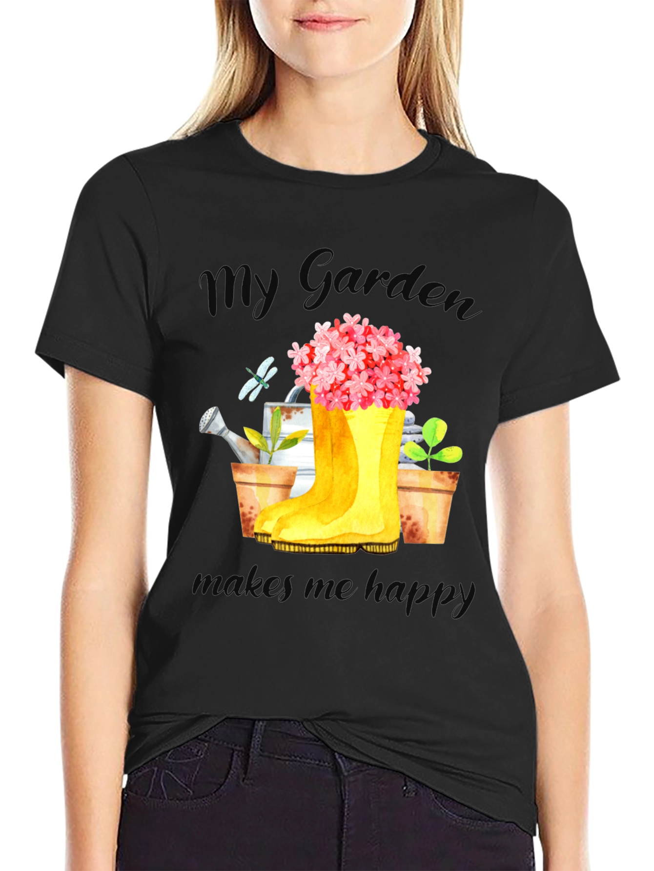 Black Gardening Lover T-Shirt - My Garden Makes Me Happy view 2