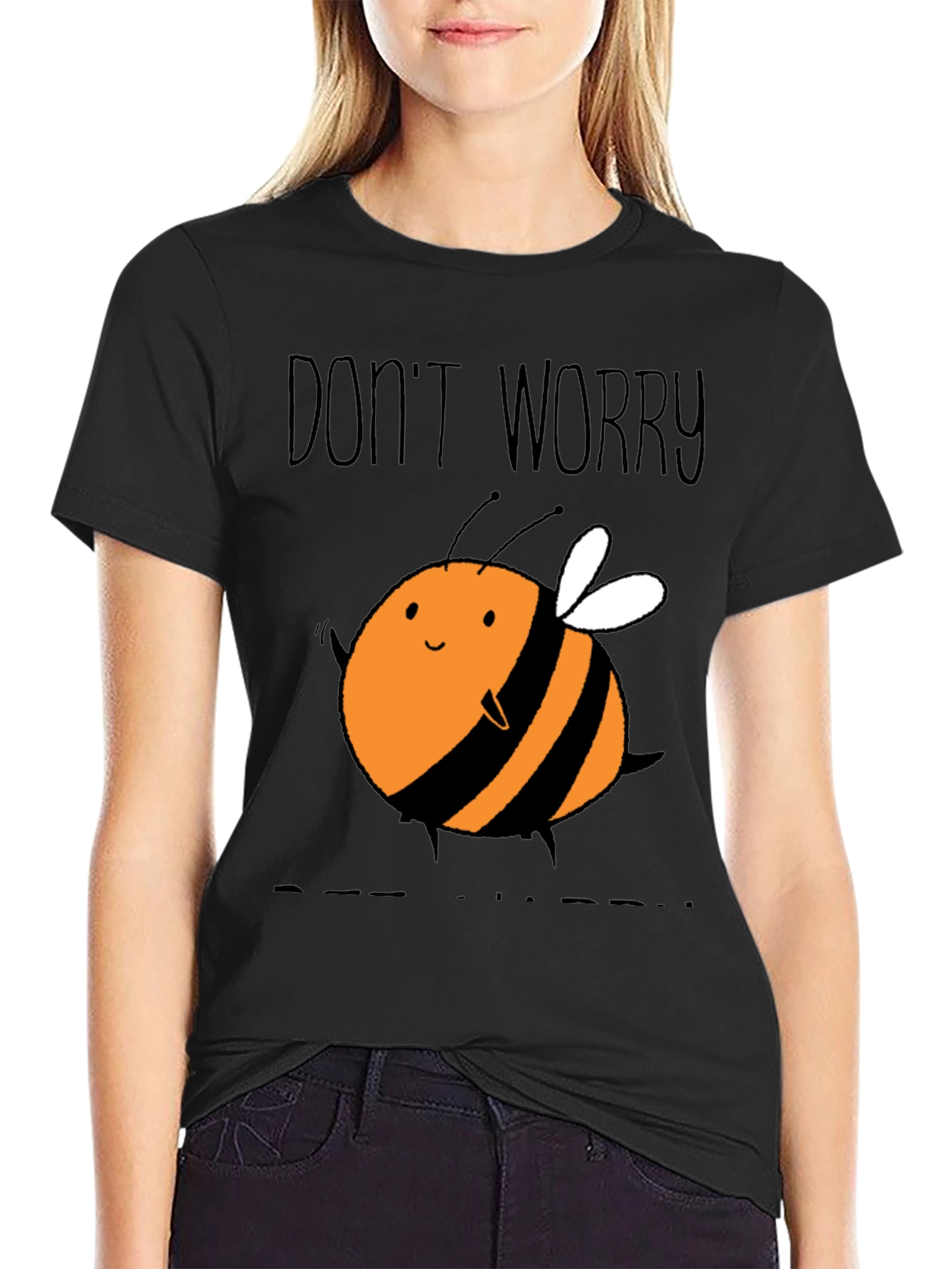 Black Cute Bee Graphic T-Shirt - Don't Worry Bee Happy! view 2