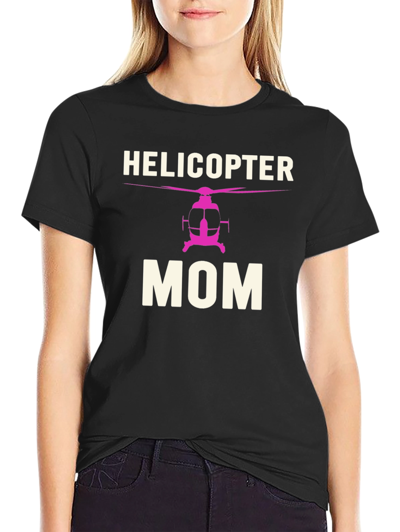 Black Helicopter Mom Black T-Shirt view 2