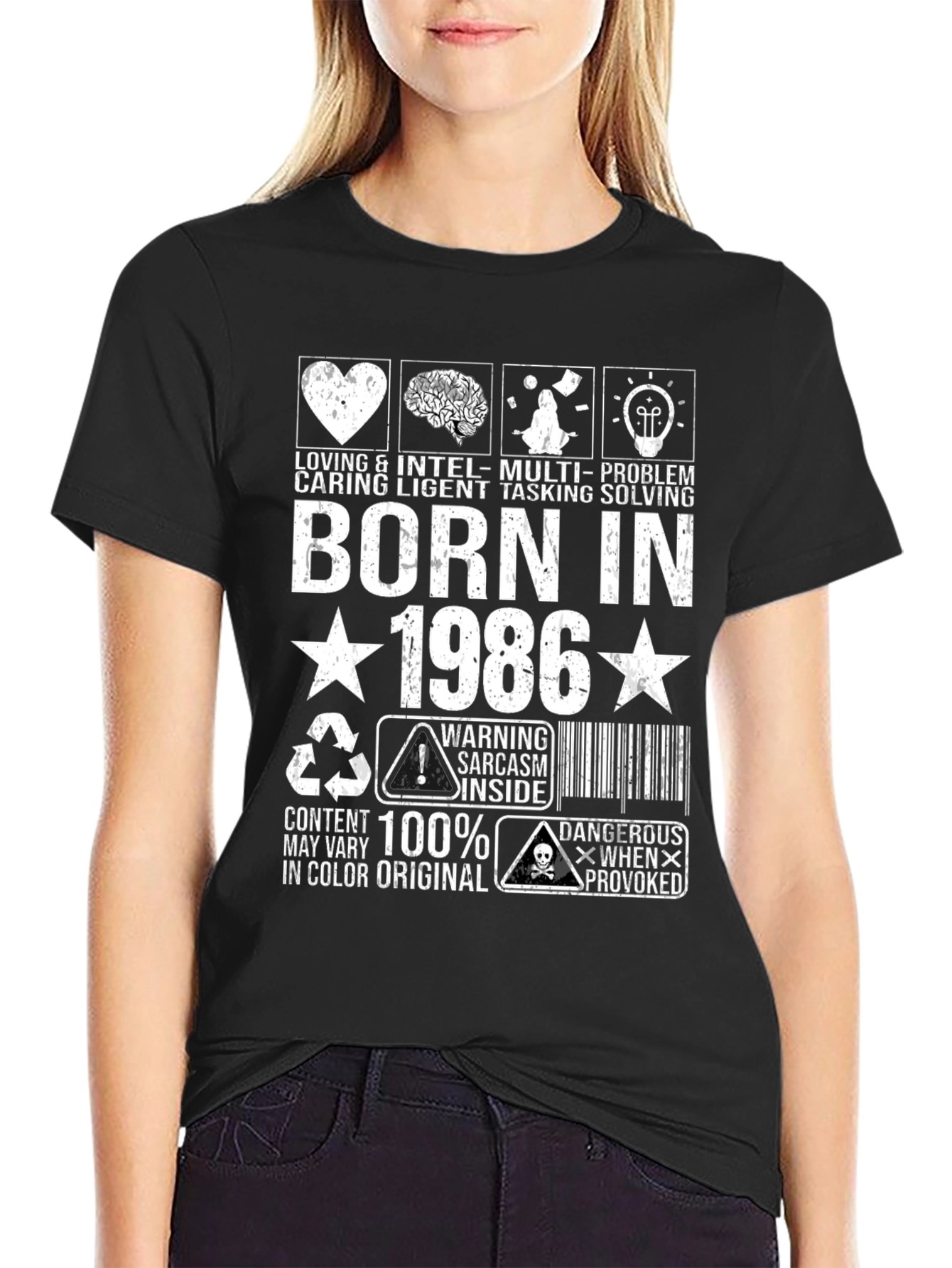 Black Born In 1986 Funny Graphic T-Shirt view 2