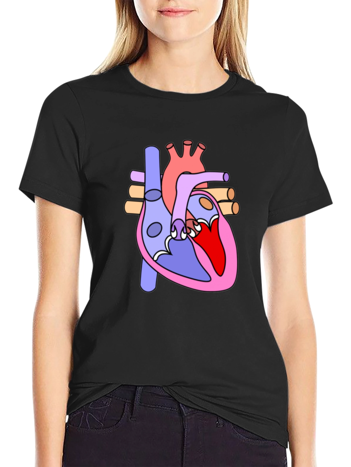 Black Anatomical Heart Graphic Tee - Black Cotton Blend view 2