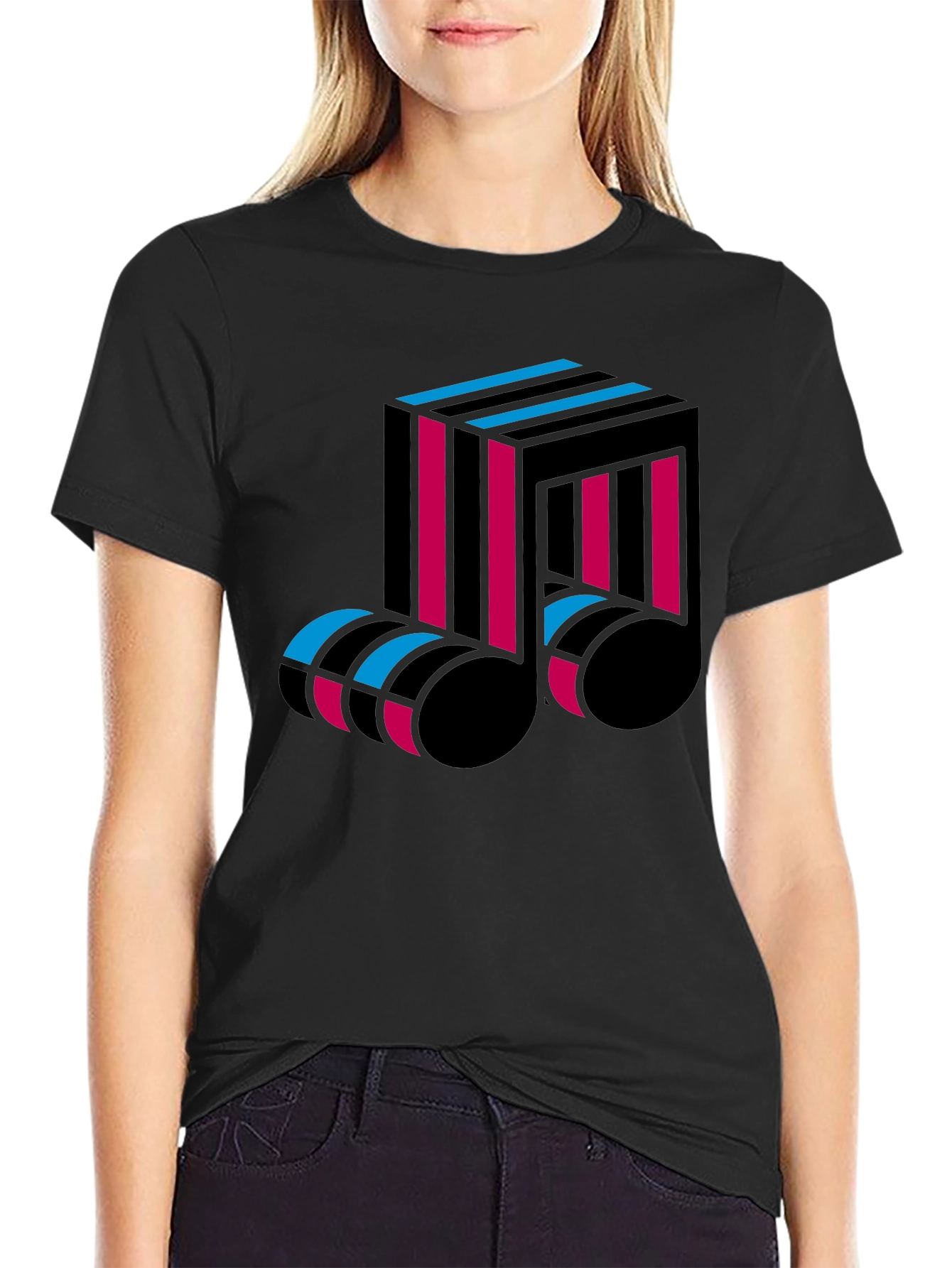Black Abstract Music Note Graphic Tee - Black Cotton T-Shirt view 2