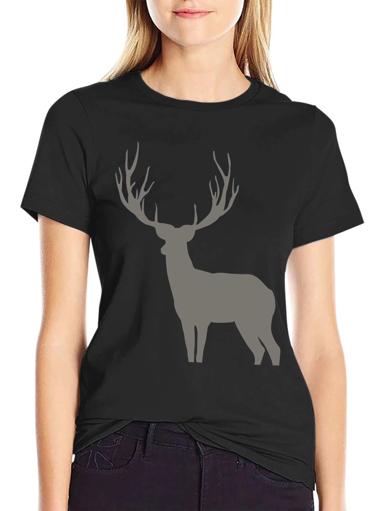 Black Men's Black Deer Graphic T-Shirt view 2