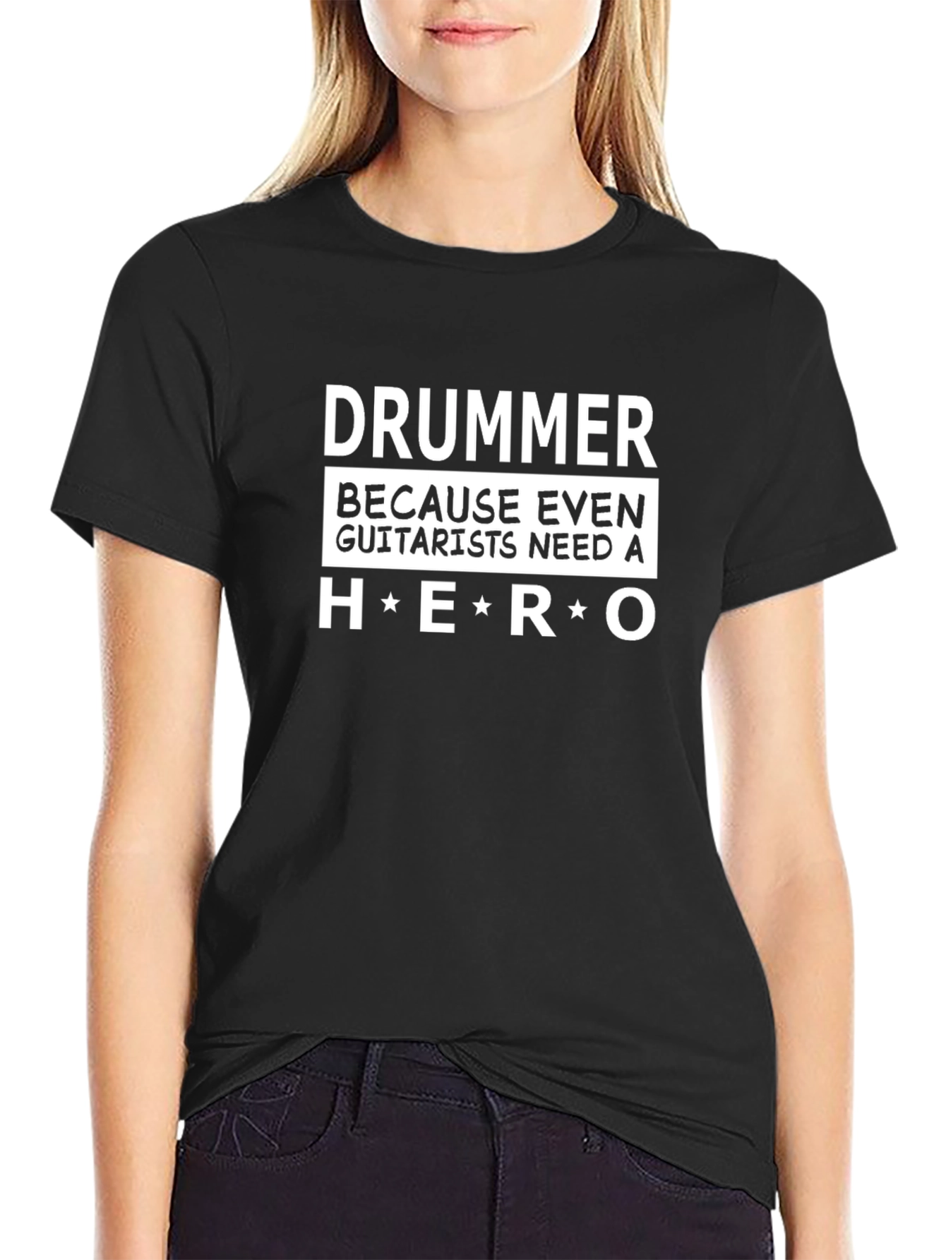 Black Drummer Hero T-Shirt - Musician Humor Tee view 2
