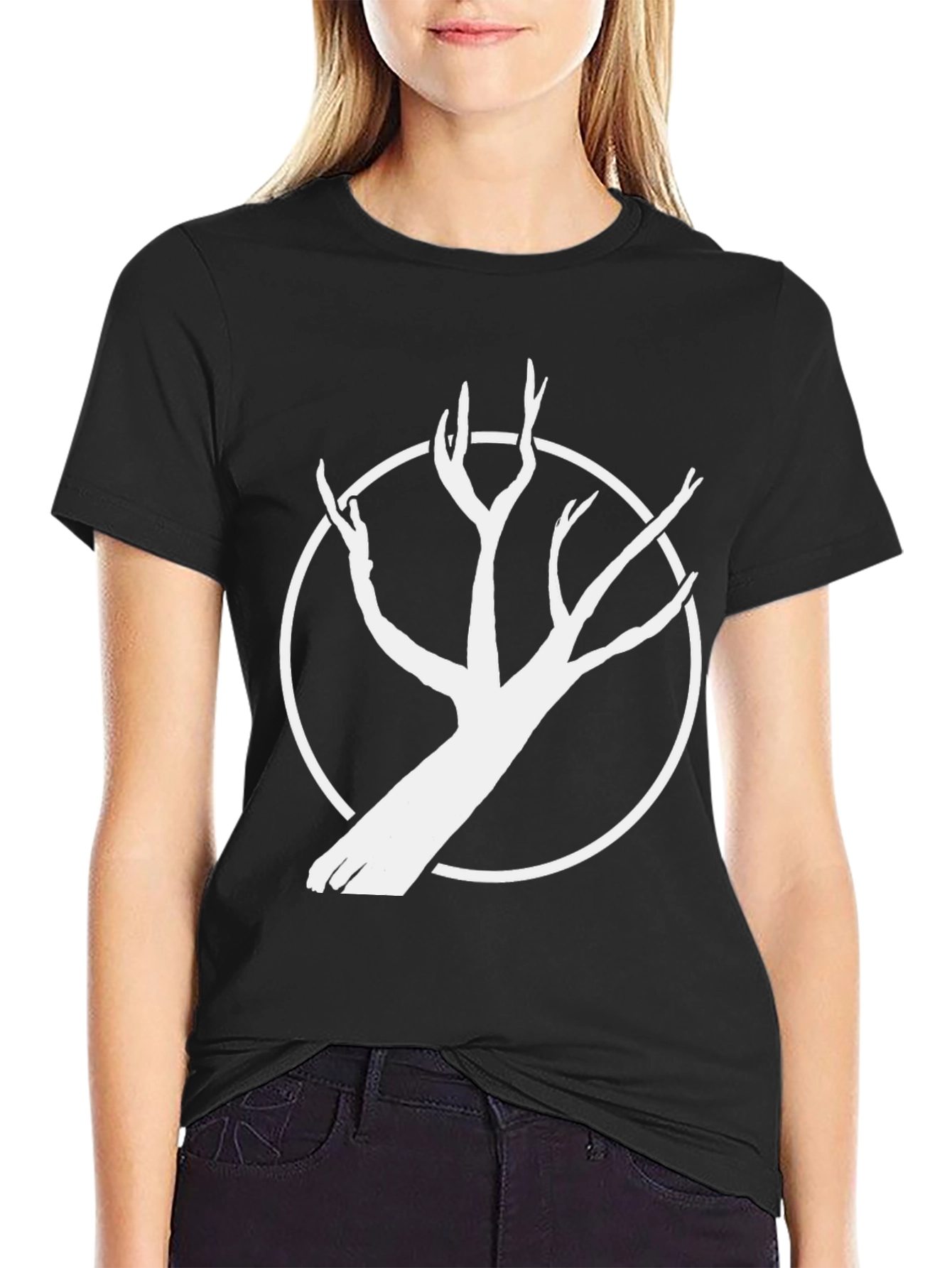 Black Black Tee with White Tree Circle Graphic view 2