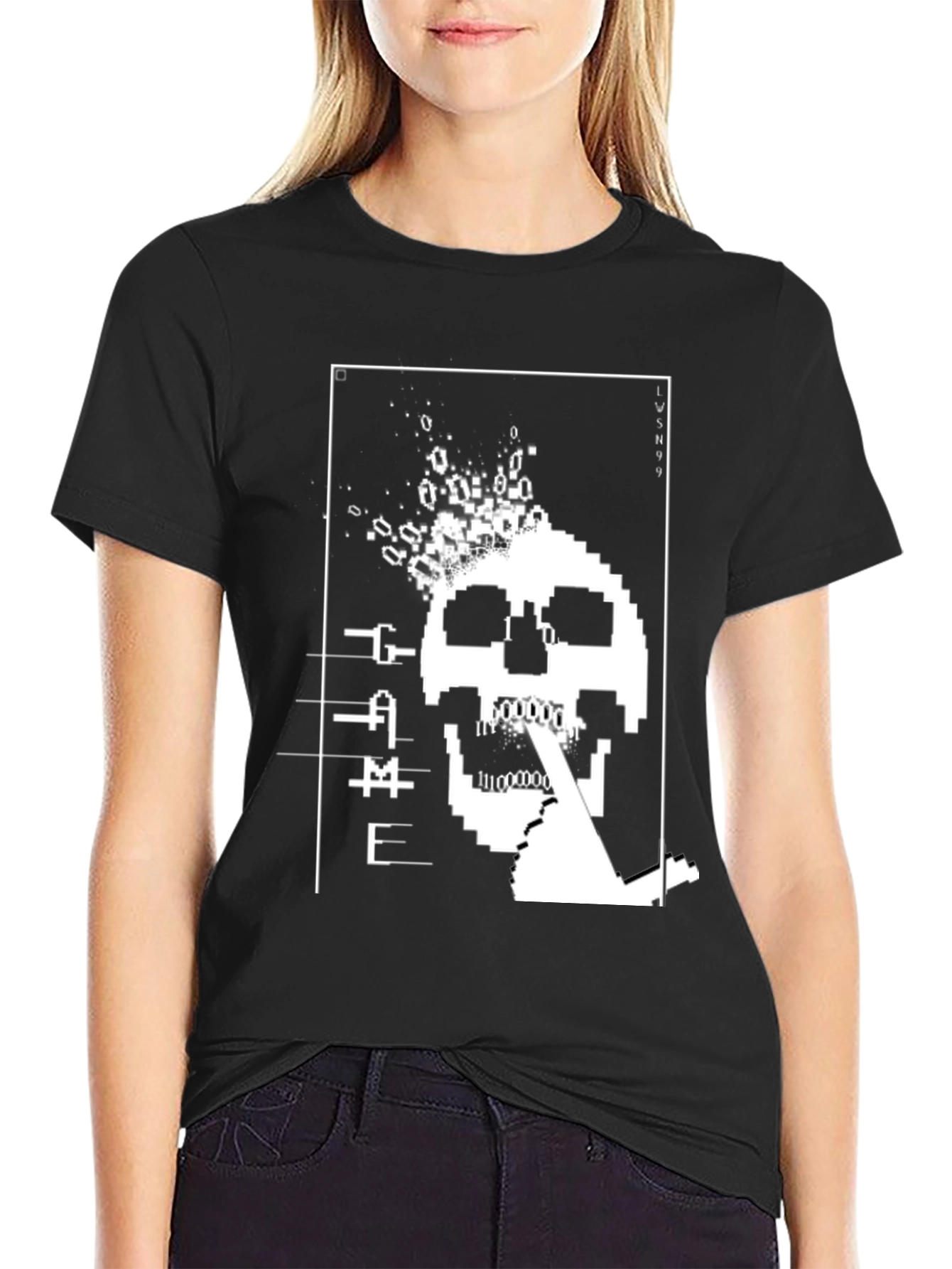 Black Pixel Skull 'GAME' Black T-Shirt view 2