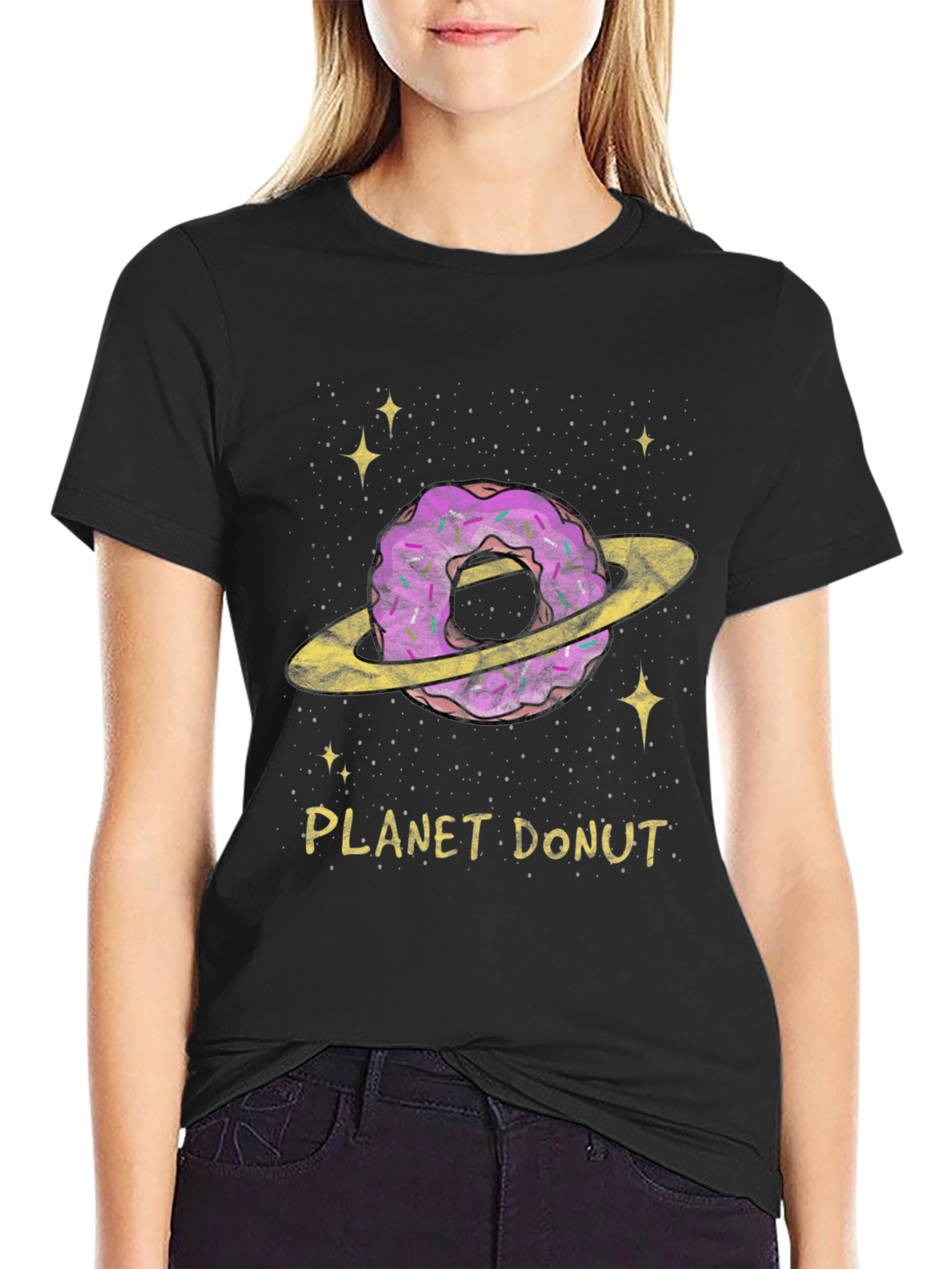 Black Planet Donut Graphic T-Shirt view 2