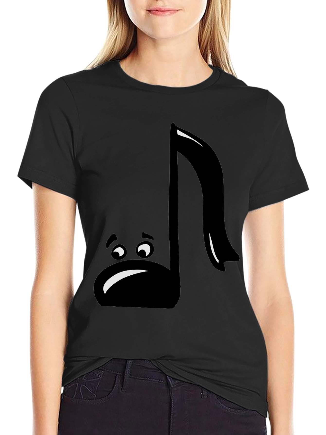 Black Sad Music Note Graphic T-Shirt - Black Cotton Tee view 2