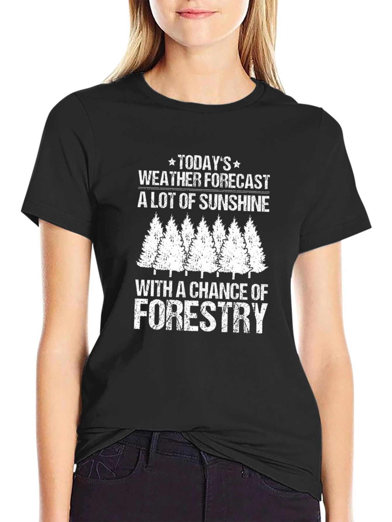 Black Funny Forestry Weather Forecast Graphic T-Shirt view 2