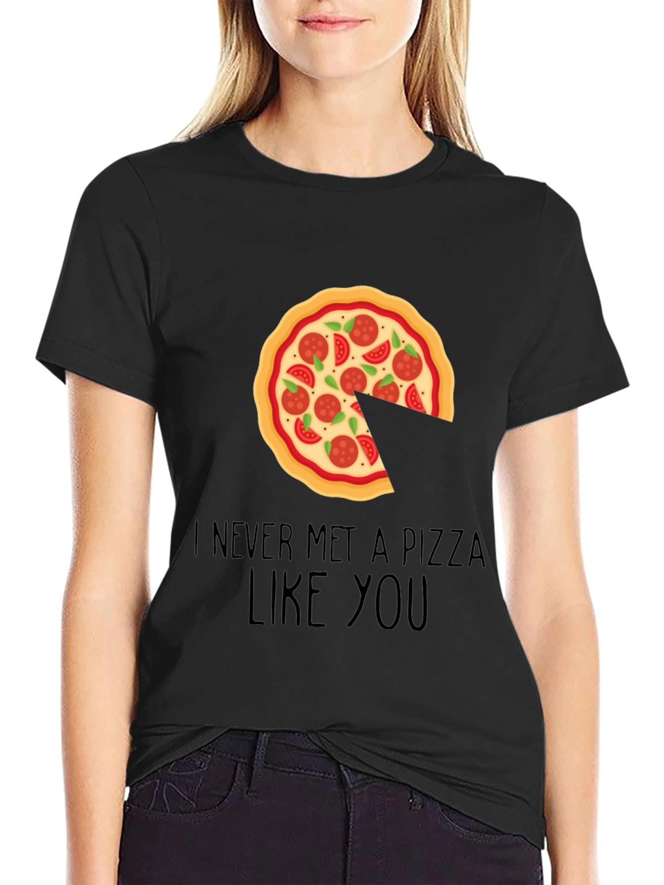 Pizza Slice Missing Graphic Tee - Unisex Black T-Shirt - 2