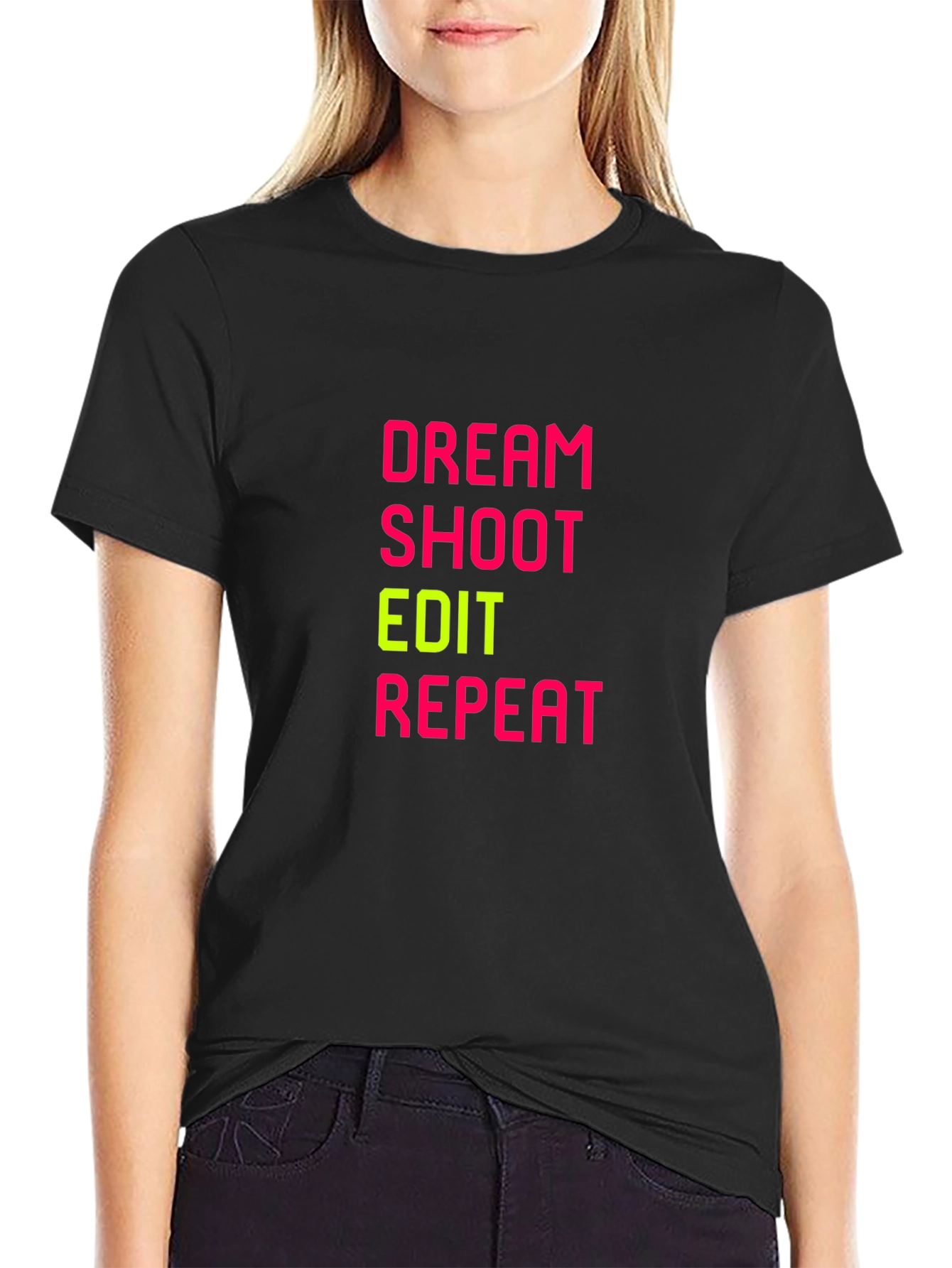 Black Dream Shoot Edit Repeat Graphic Tee - Black view 2