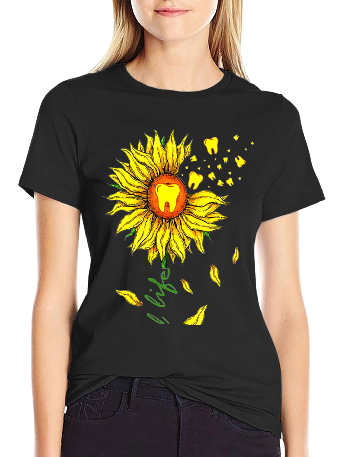Black Dental Sunflower T-Shirt - Dentist Life Tee view 2