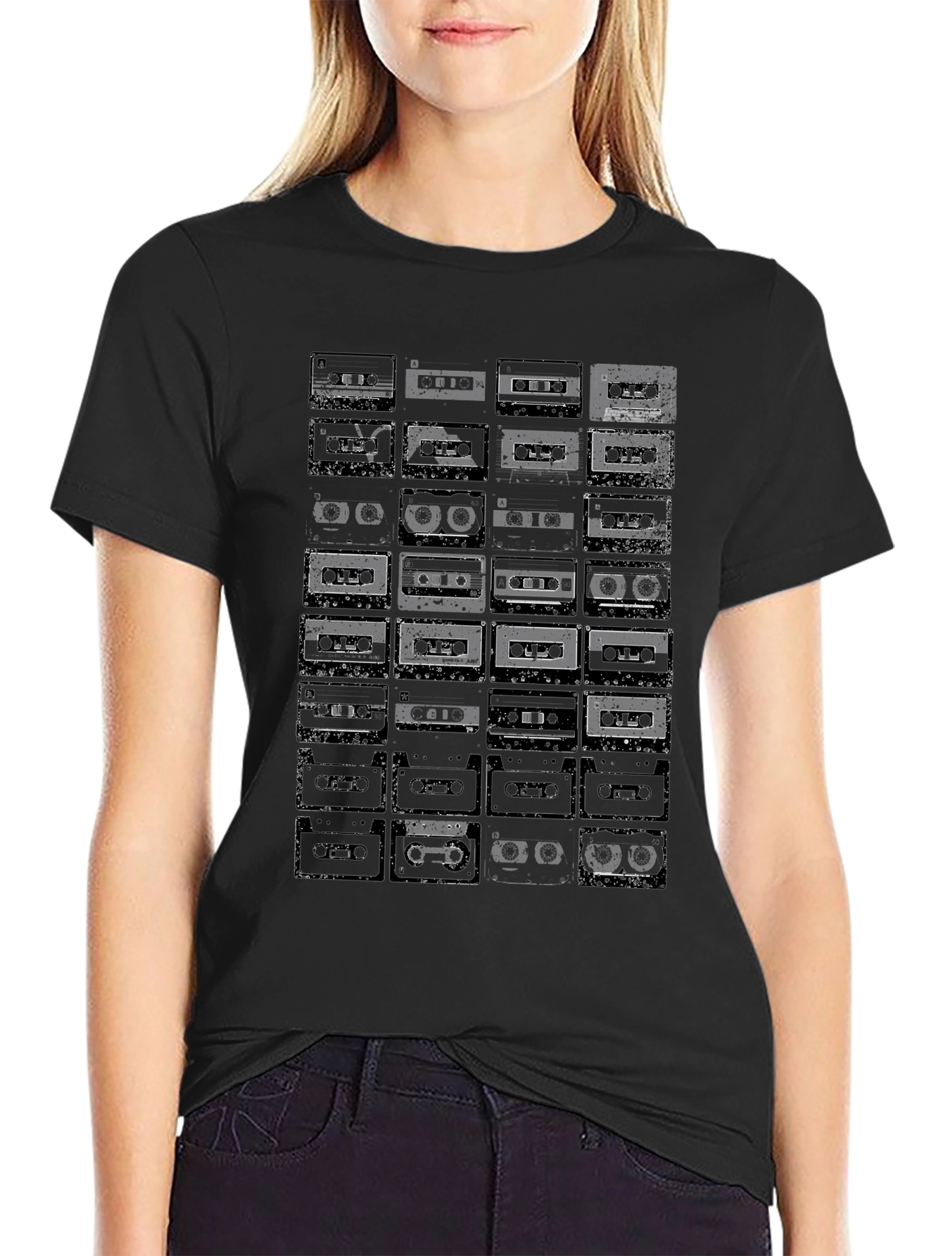 Black Retro Cassette Tape T-Shirt - Vintage Music Lover Tee view 2