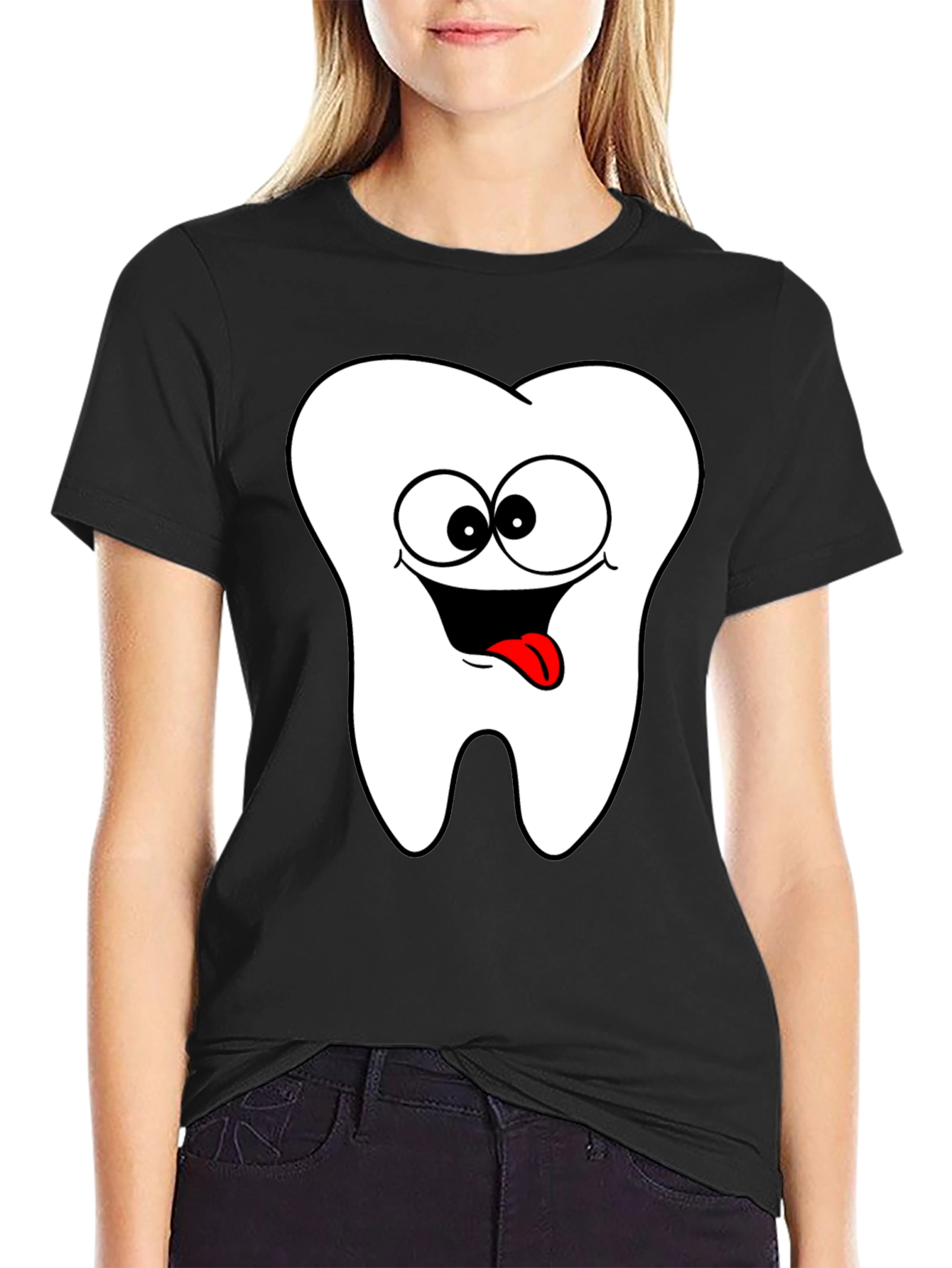 Black Funny Tooth Graphic T-Shirt - Black Cotton Tee view 2