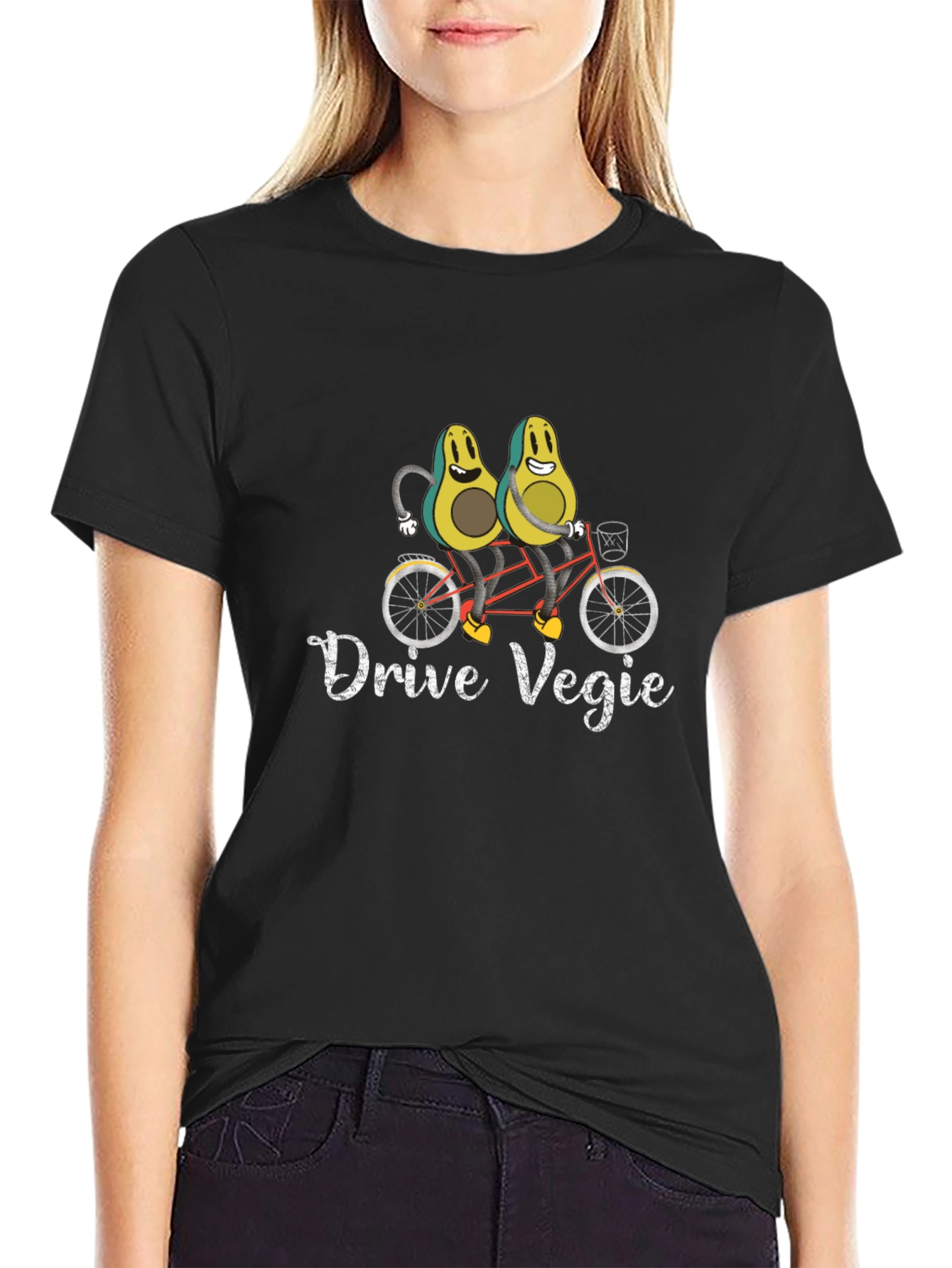 Black Drive Vegie T-Shirt - Avocado Tandem Bike Tee view 2