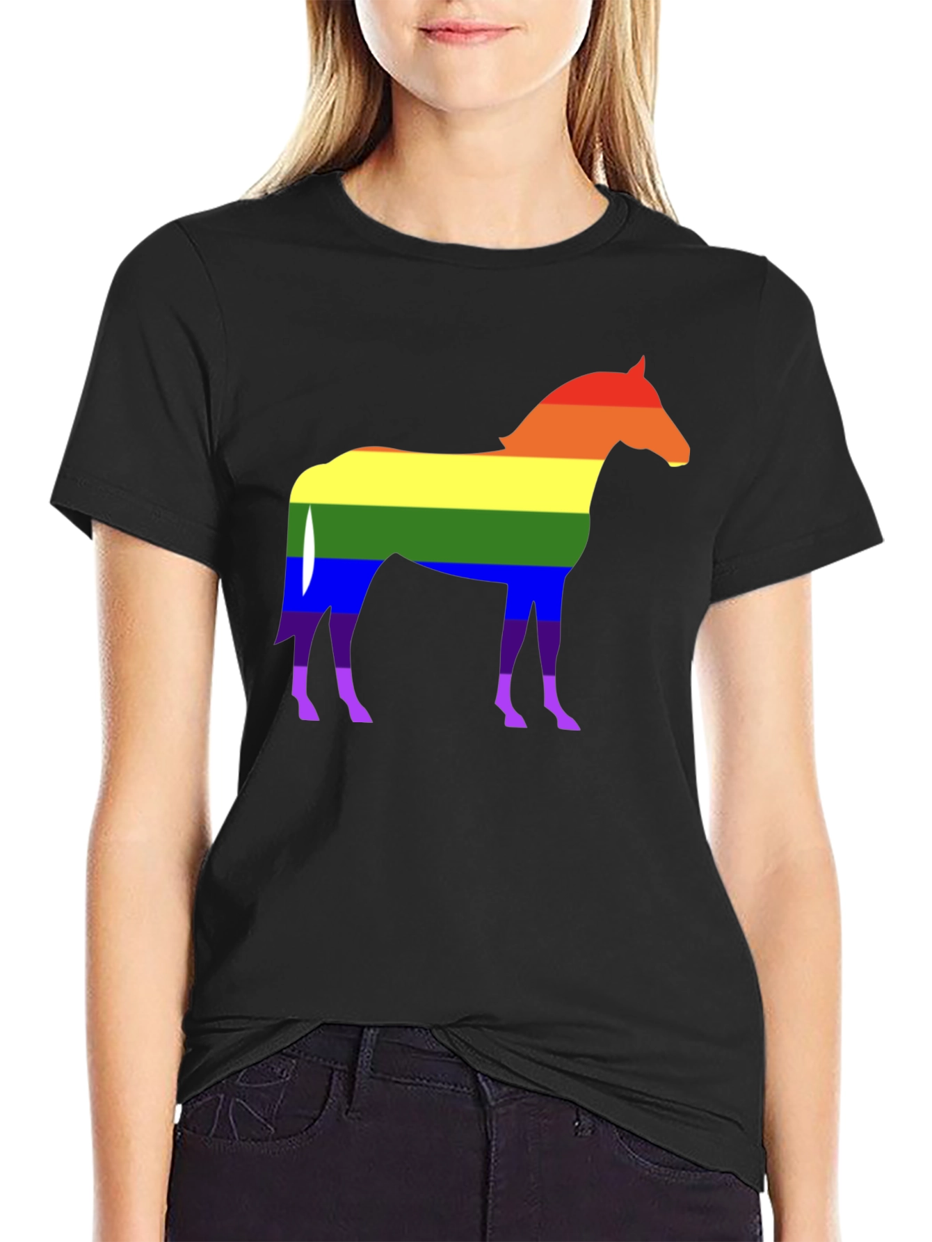 Black Pride Horse Graphic T-Shirt - Stylish Rainbow Design view 2